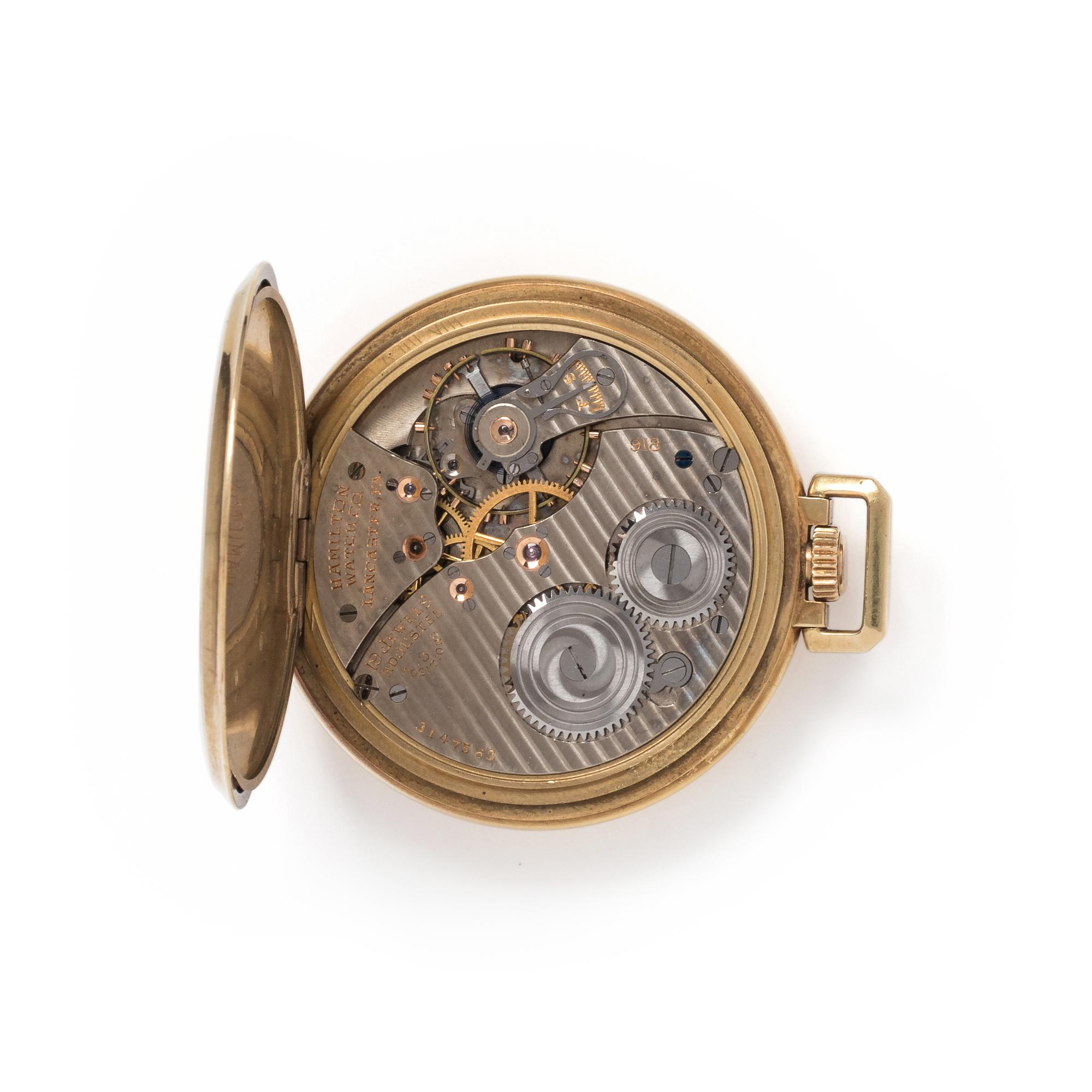 HAMILTON, 14K YELLOW GOLD OPEN FACE POCKET WATCH