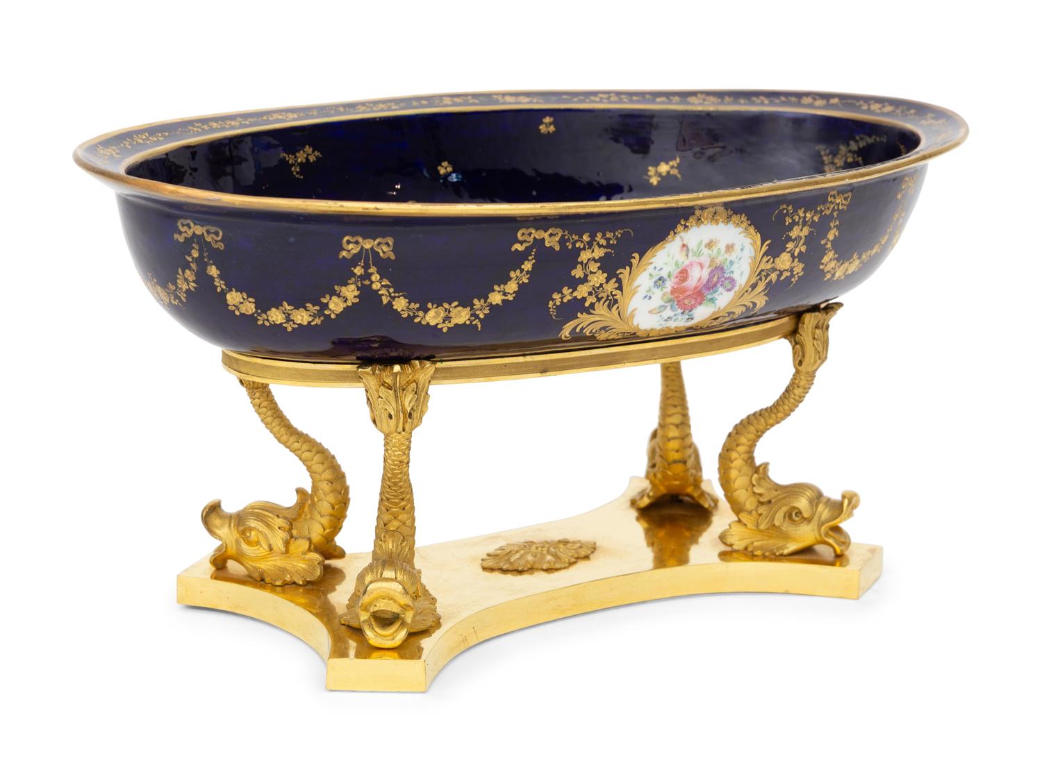 A Sèvres Style Porcelain Center Bowl on Gilt Bronze Stand
