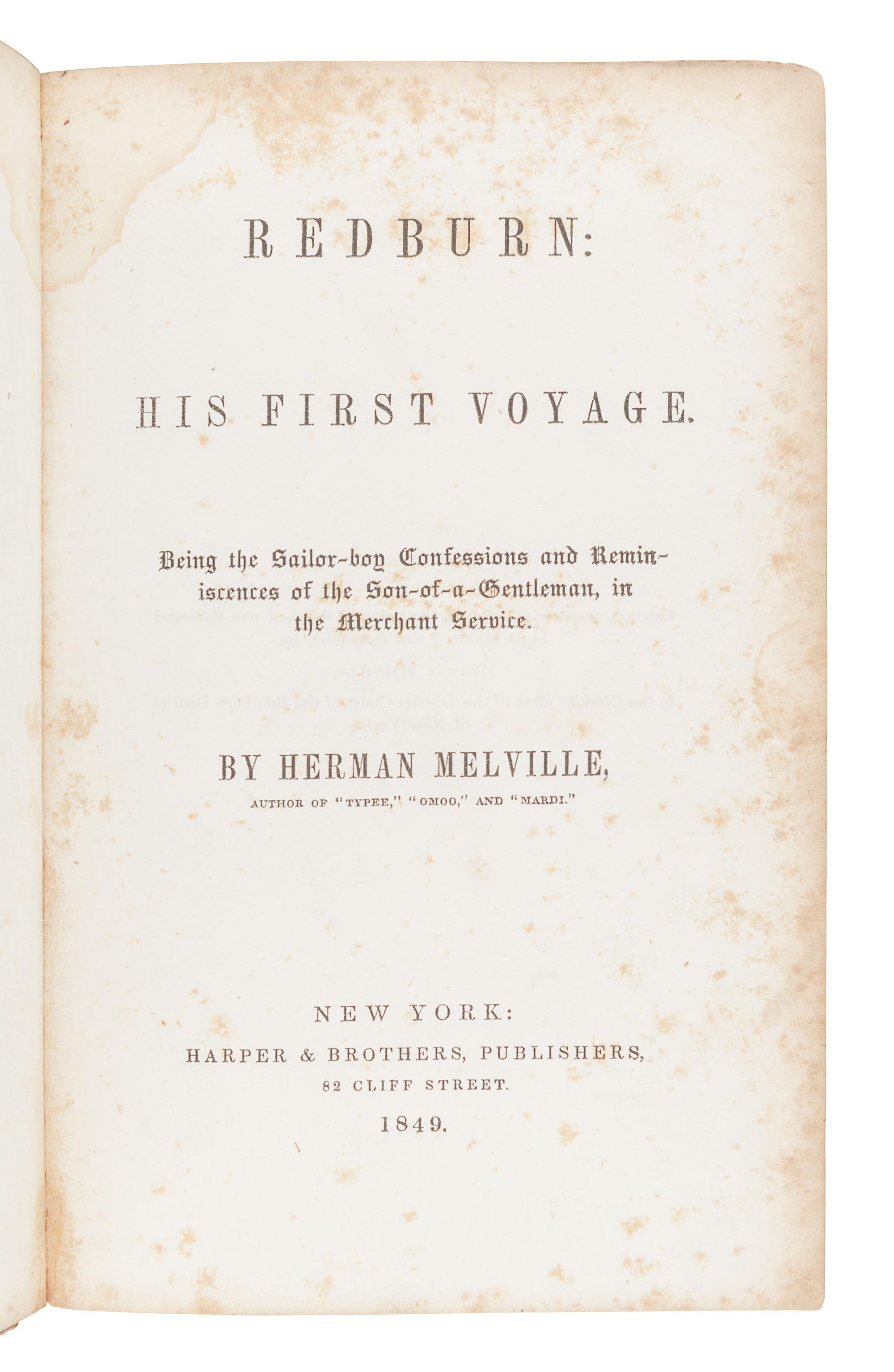 MELVILLE, Herman (1819-1891). Redburn: His First Voyage . New York: Harper, 1849.
