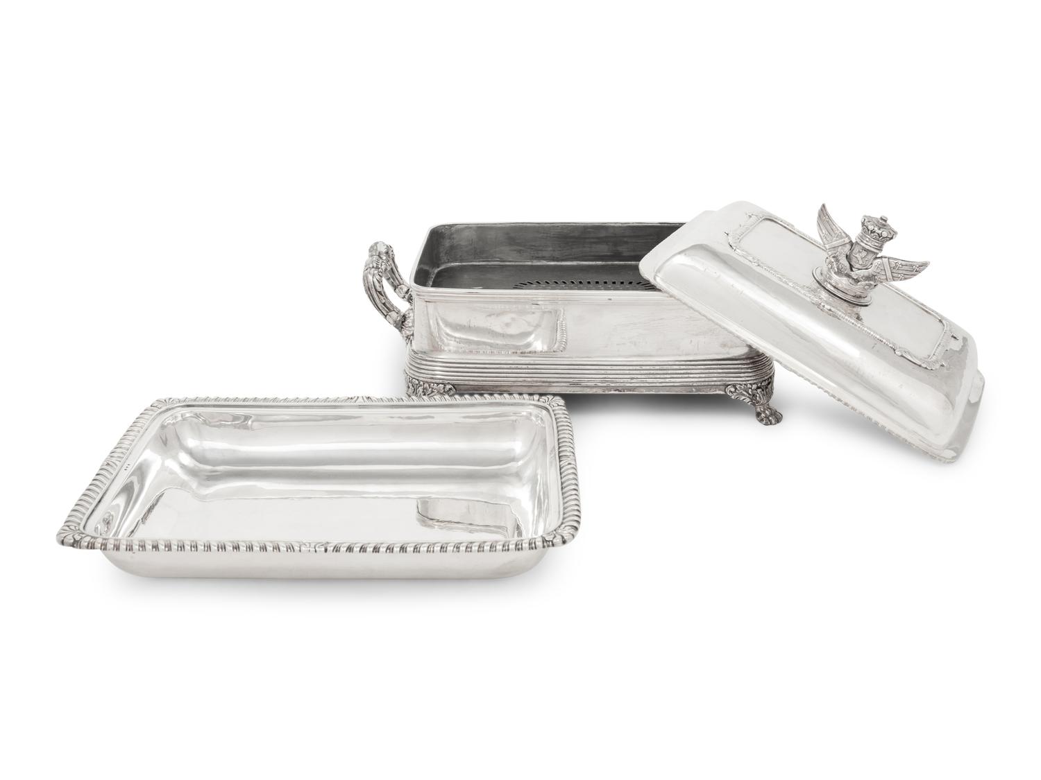 A Set of Four George III Silver and Silver-Plate Chafing Dishes