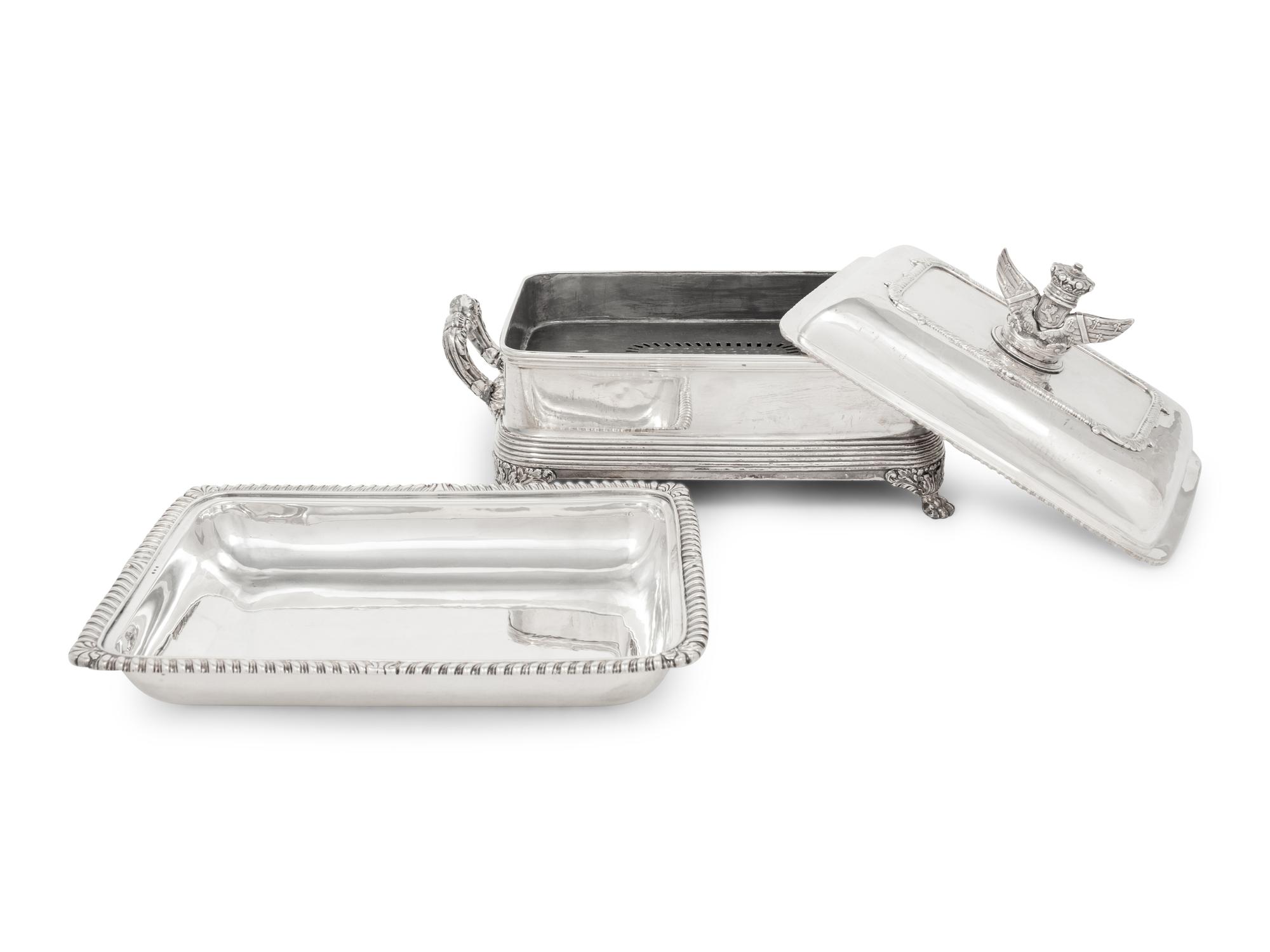A Set of Four George III Silver and Silver-Plate Chafing Dishes