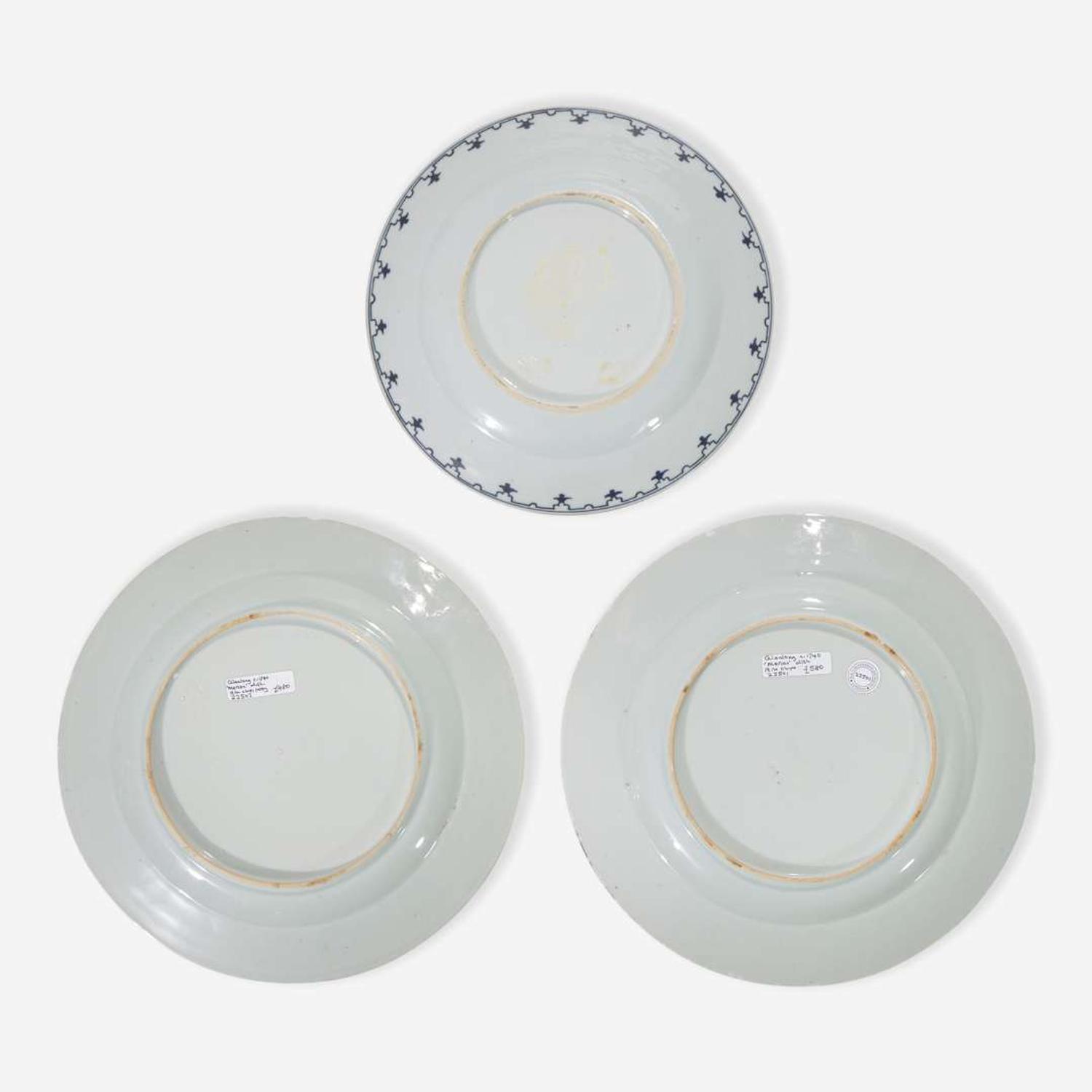 Three Chinese export porcelain blue and white dishes 青花瓷三件 Qianlong period ? ??