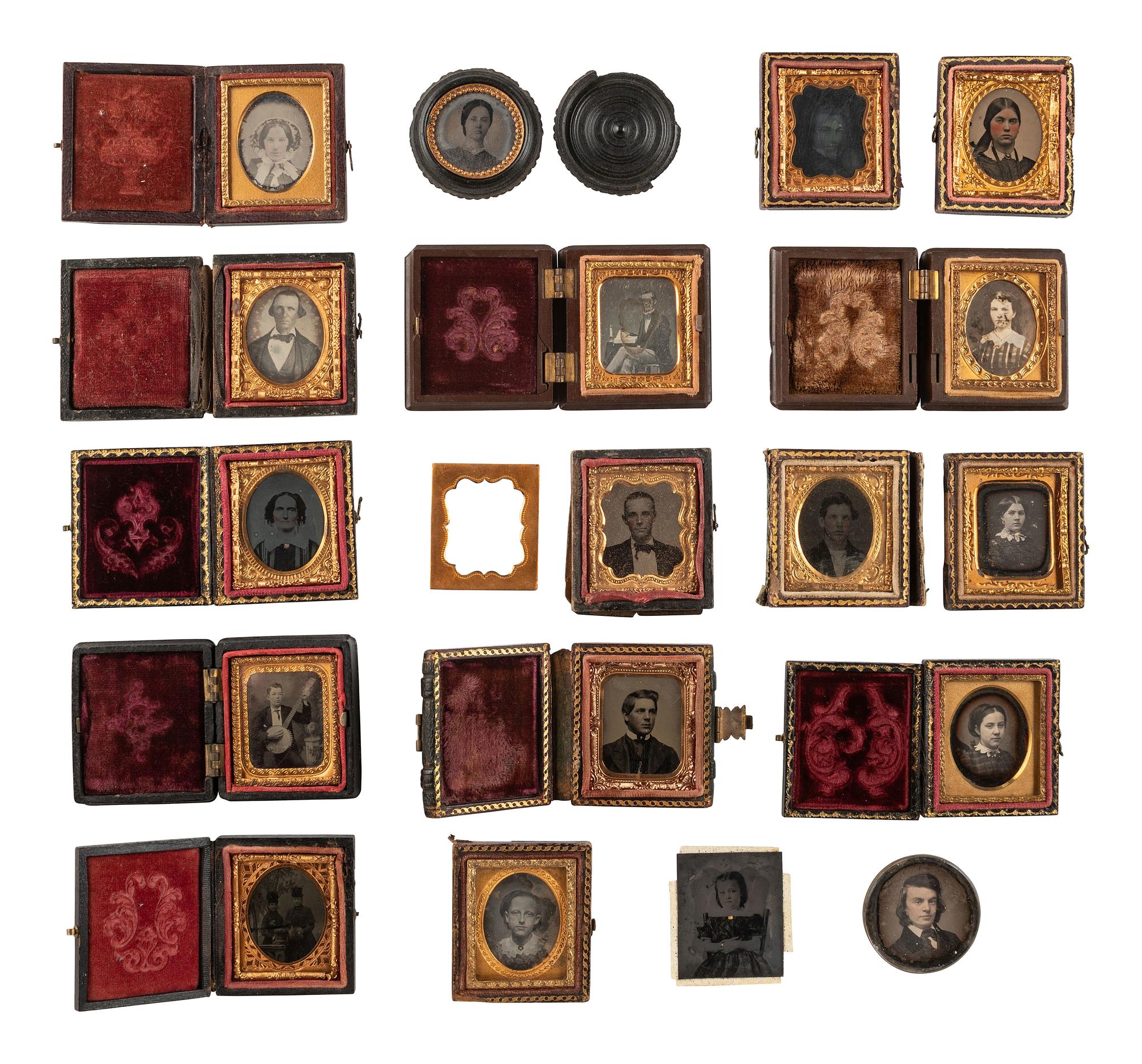 [EARLY PHOTOGRAPHY]. 18 sixteenth plate images of men, women, and children.