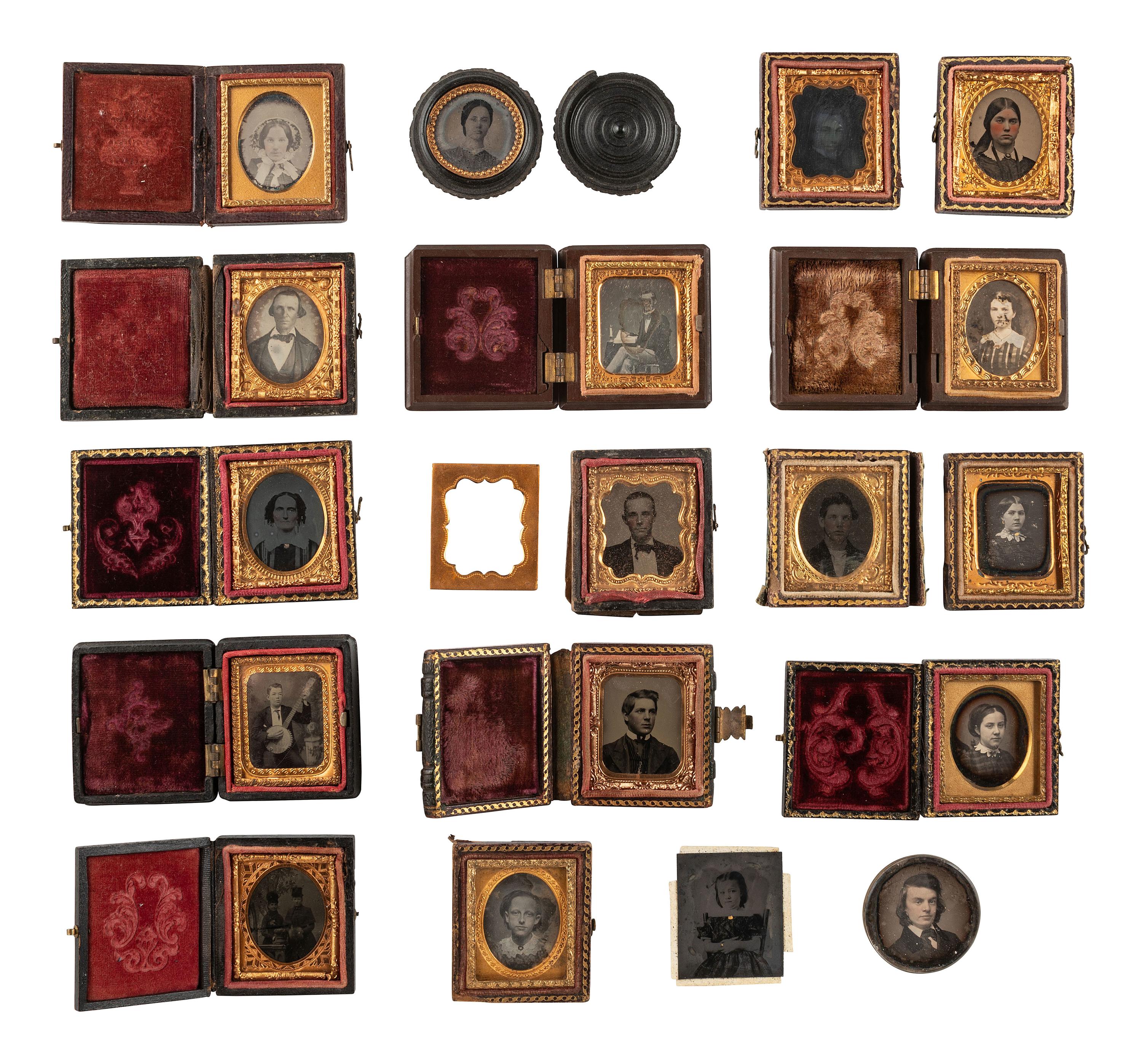 [EARLY PHOTOGRAPHY]. 18 sixteenth plate images of men, women, and children.