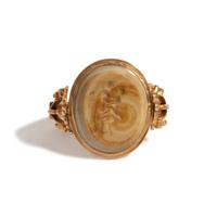 A Neoclassical Gold and Banded Agate Swivel Ring with a Double Portrait and an Erotic Scene
