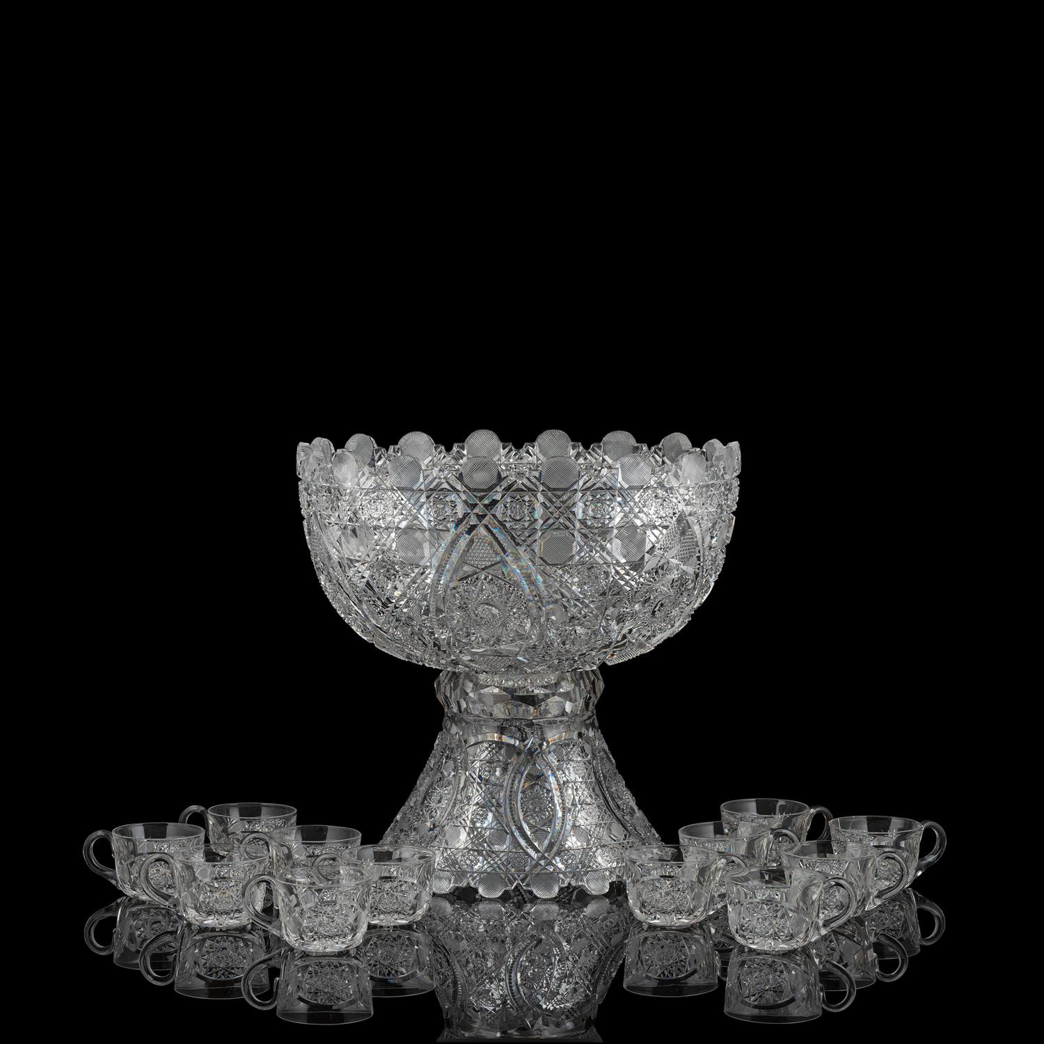 A Brilliant Period Cut Glass Punch Bowl and Pedestal, Possibly by Blackmere