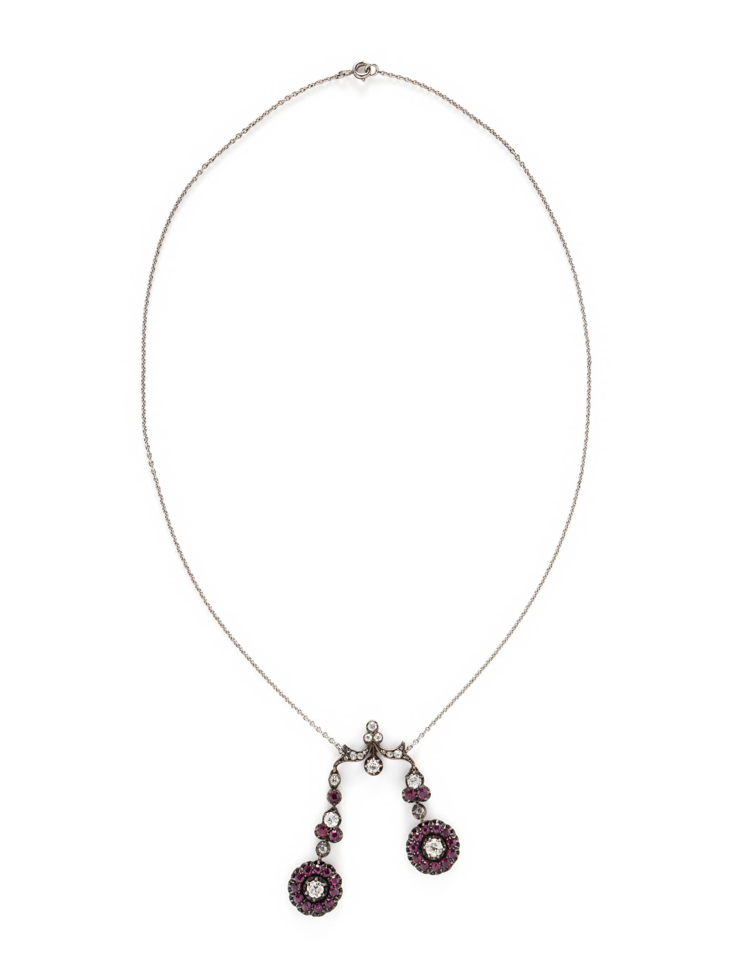 EDWARDIAN, RUBY AND DIAMOND LAVALIER