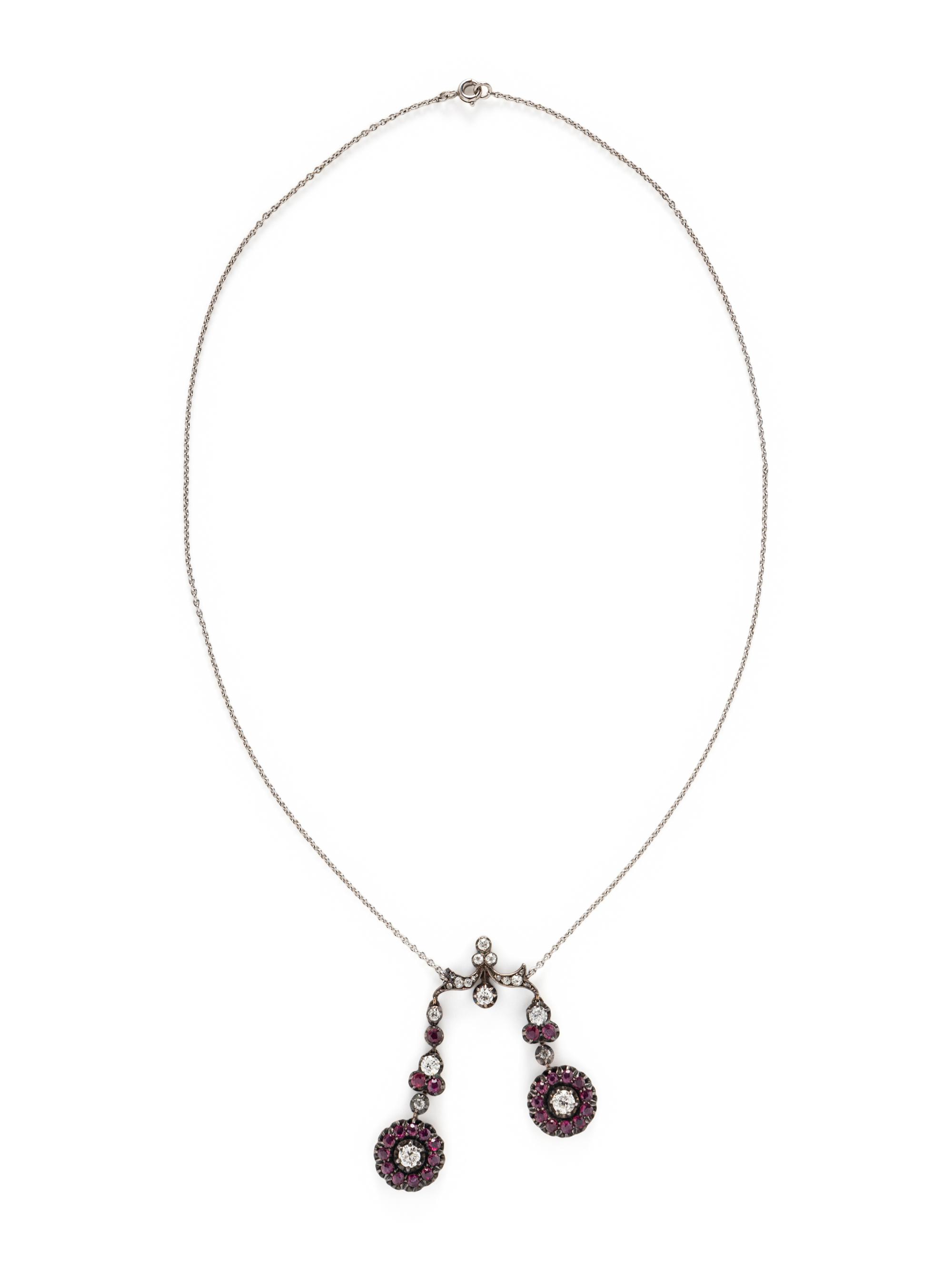 EDWARDIAN, RUBY AND DIAMOND LAVALIER