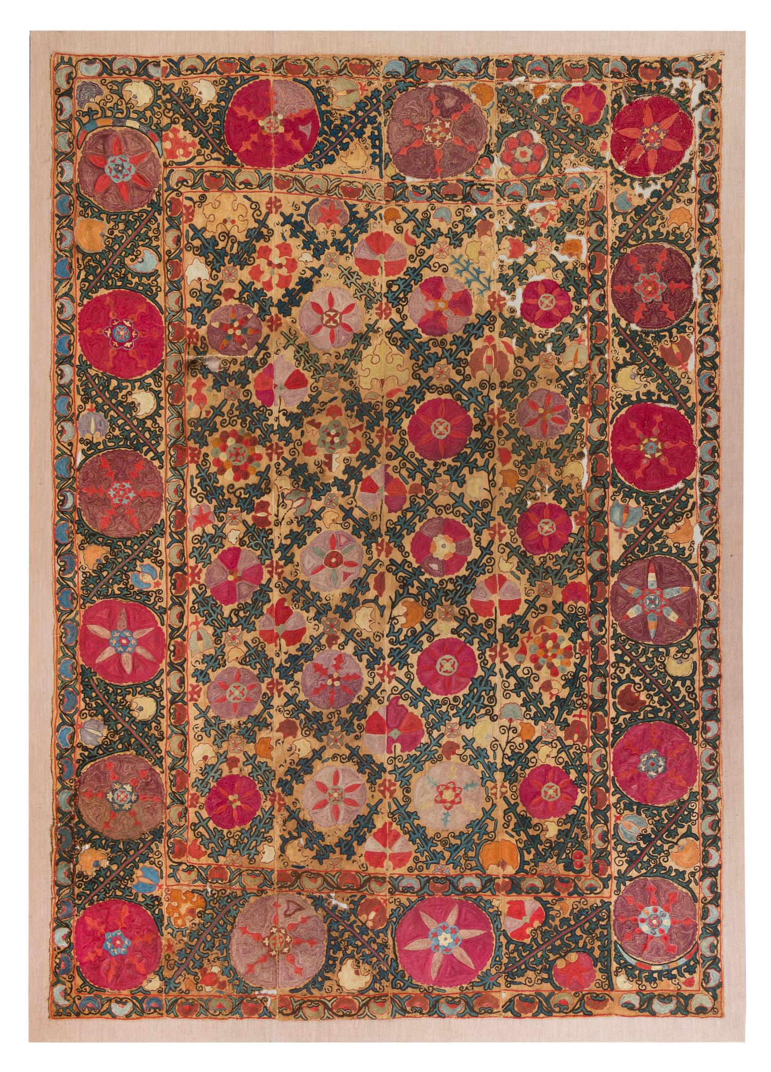 A Suzani Embroidered Panel Height 95 x width 67 inches. — EARLY 20TH CENTURY