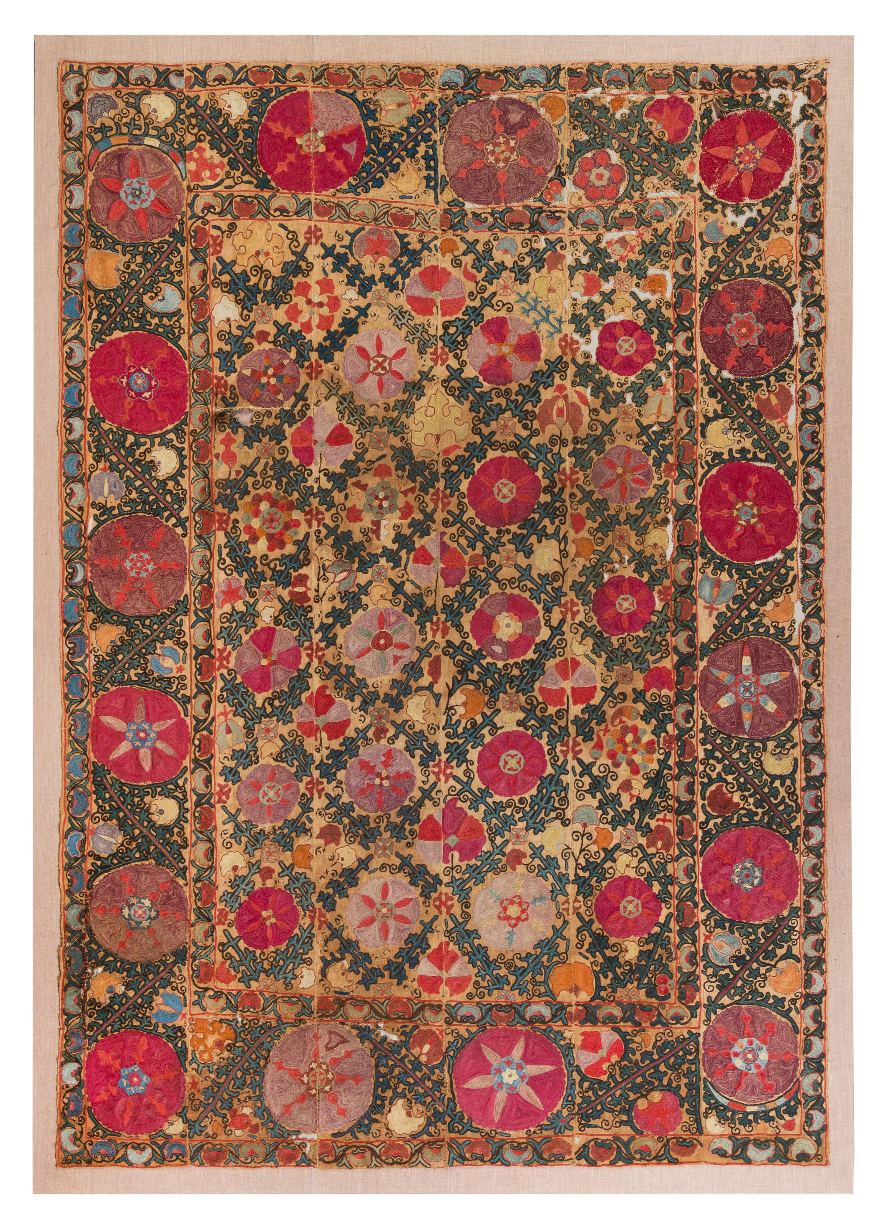 A Suzani Embroidered Panel Height 95 x width 67 inches. — EARLY 20TH CENTURY