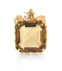 A Yellow Gold and Smokey Quartz Pendant, 37.40 dwts.