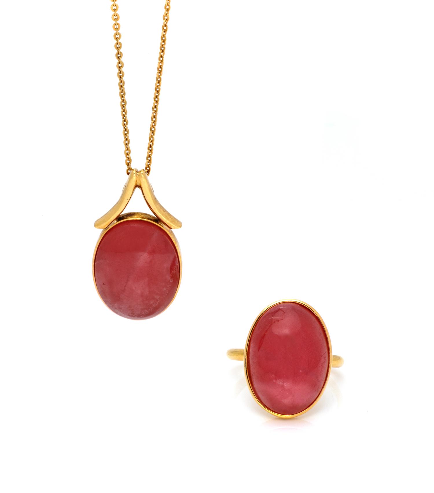 An 18 Karat Yellow Gold and Pink Tourmaline Demi-Parure,