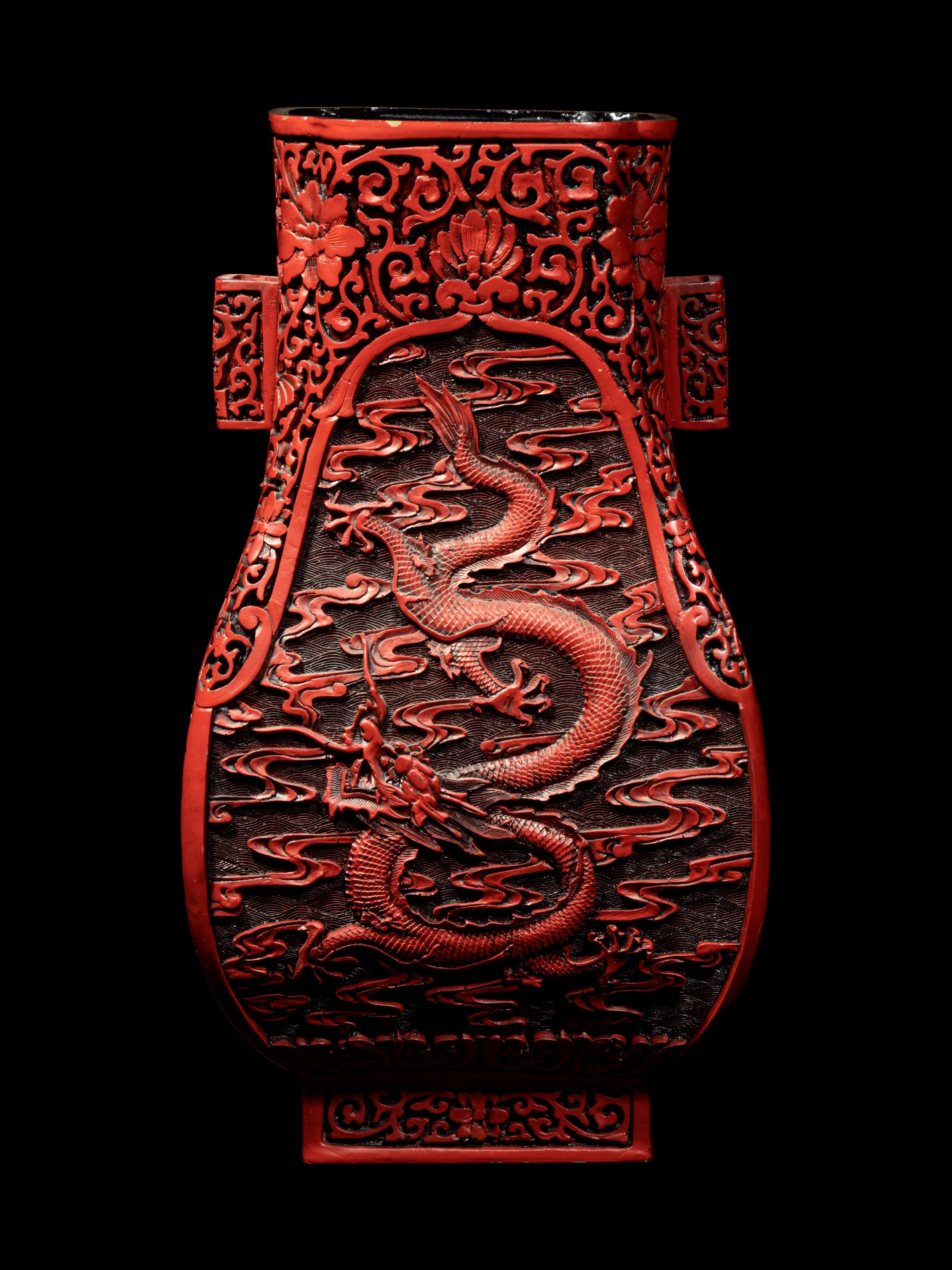 Four Chinese Carved Red Lacquer Articles