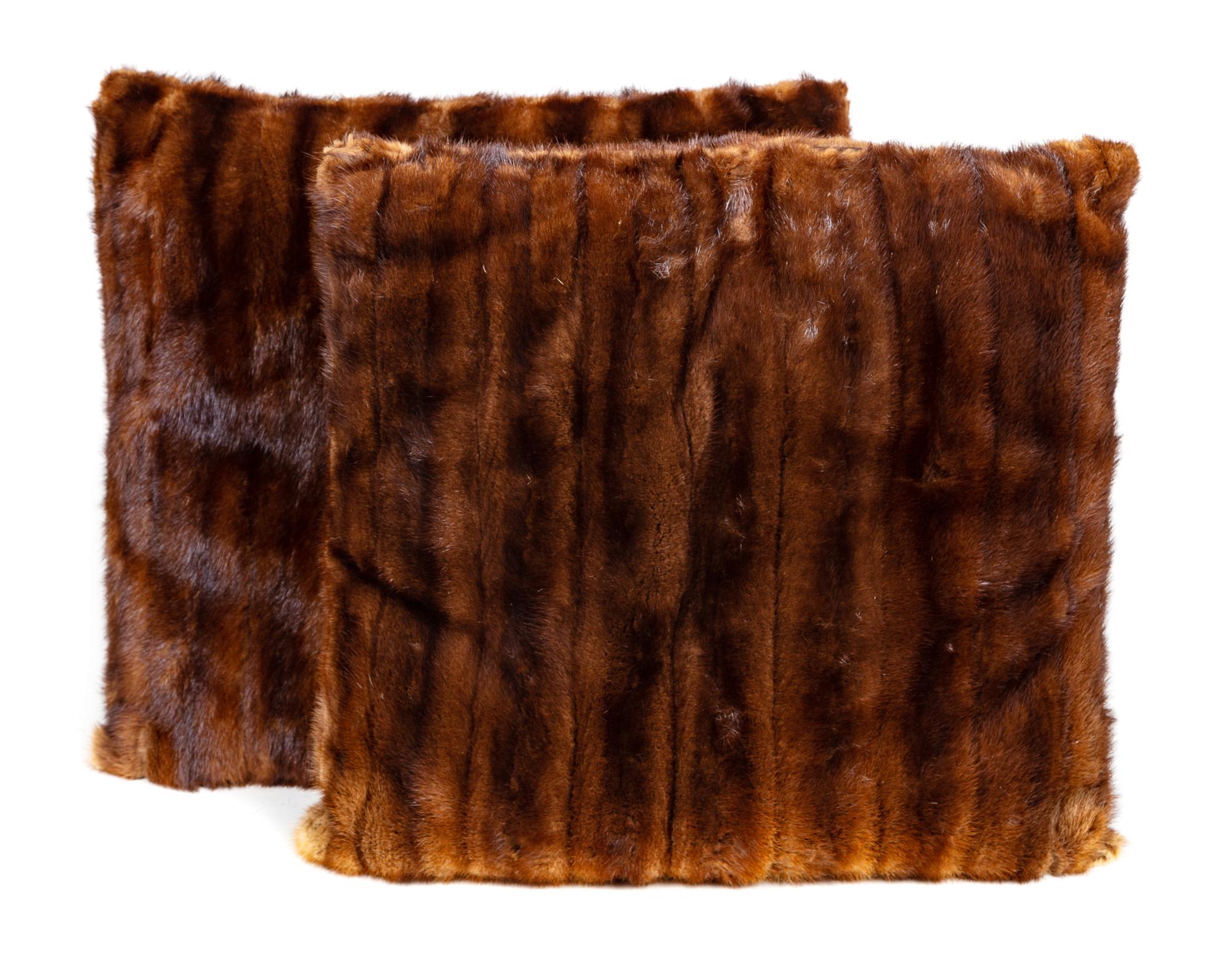 A Pair of Brown Mink Pillows, 24" x 24".