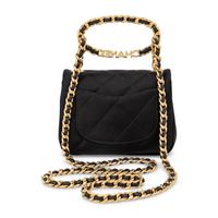 Chanel, Mini Logo Handle Flap Bag in Black Satin