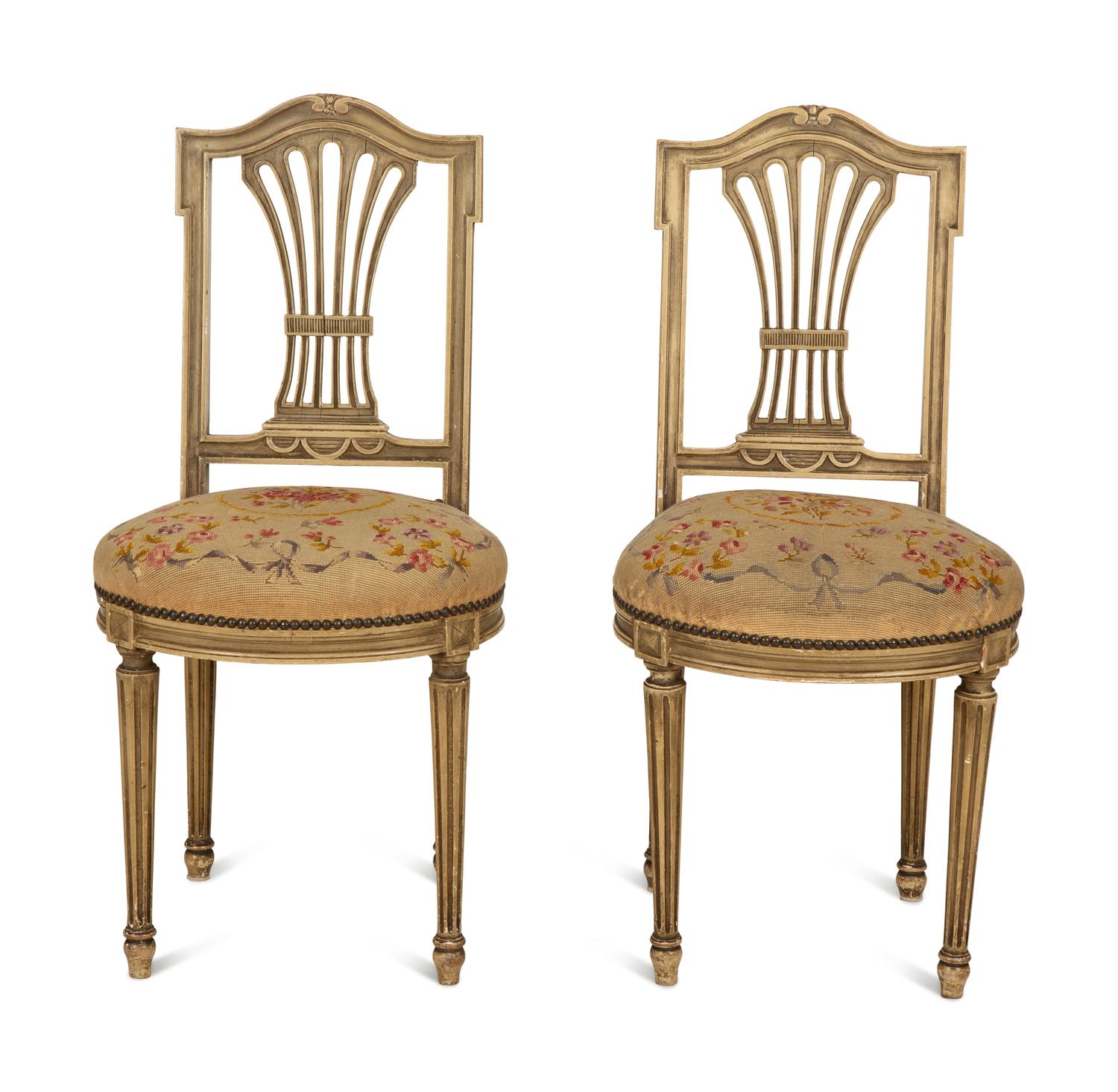 A Pair of Louis XVI Style Painted Side Chairs