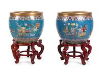 A Pair of Chinese Cloisonné Fish Bowls and Stands