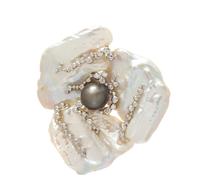 An 18 Karat White Gold, Cultured Keshi Pearl, Cultured Tahitian Pearl and Diamond Floral Pendant/Brooch, Kai-Yin Lo, 44.70 dwts.