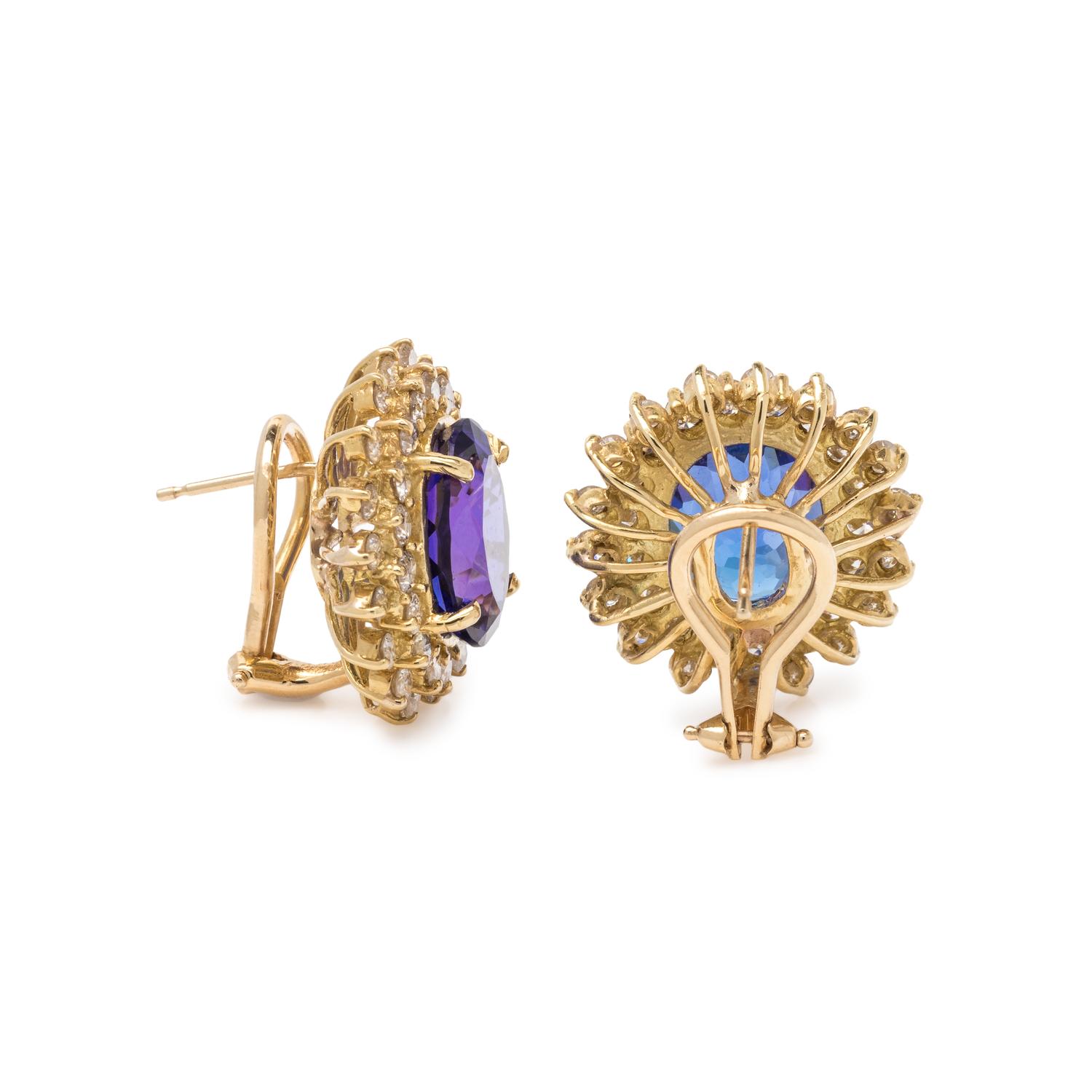 TANZANITE AND DIAMOND EARCLIPS