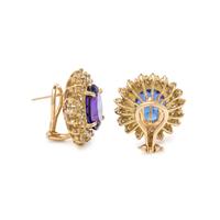 TANZANITE AND DIAMOND EARCLIPS