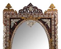 A Pair of Levantine Bronze Mounted Marquetry and Mother-of-Pearl Mirrors