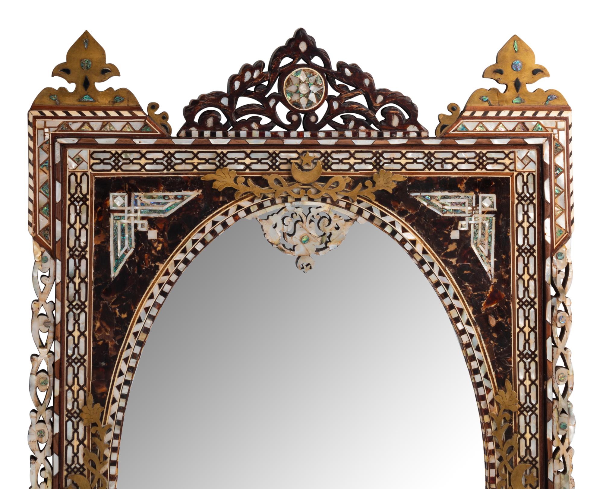 A Pair of Levantine Bronze Mounted Marquetry and Mother-of-Pearl Mirrors