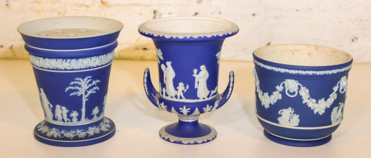 Three Wedgwood Jasperware Articles Height of first 8 inches.