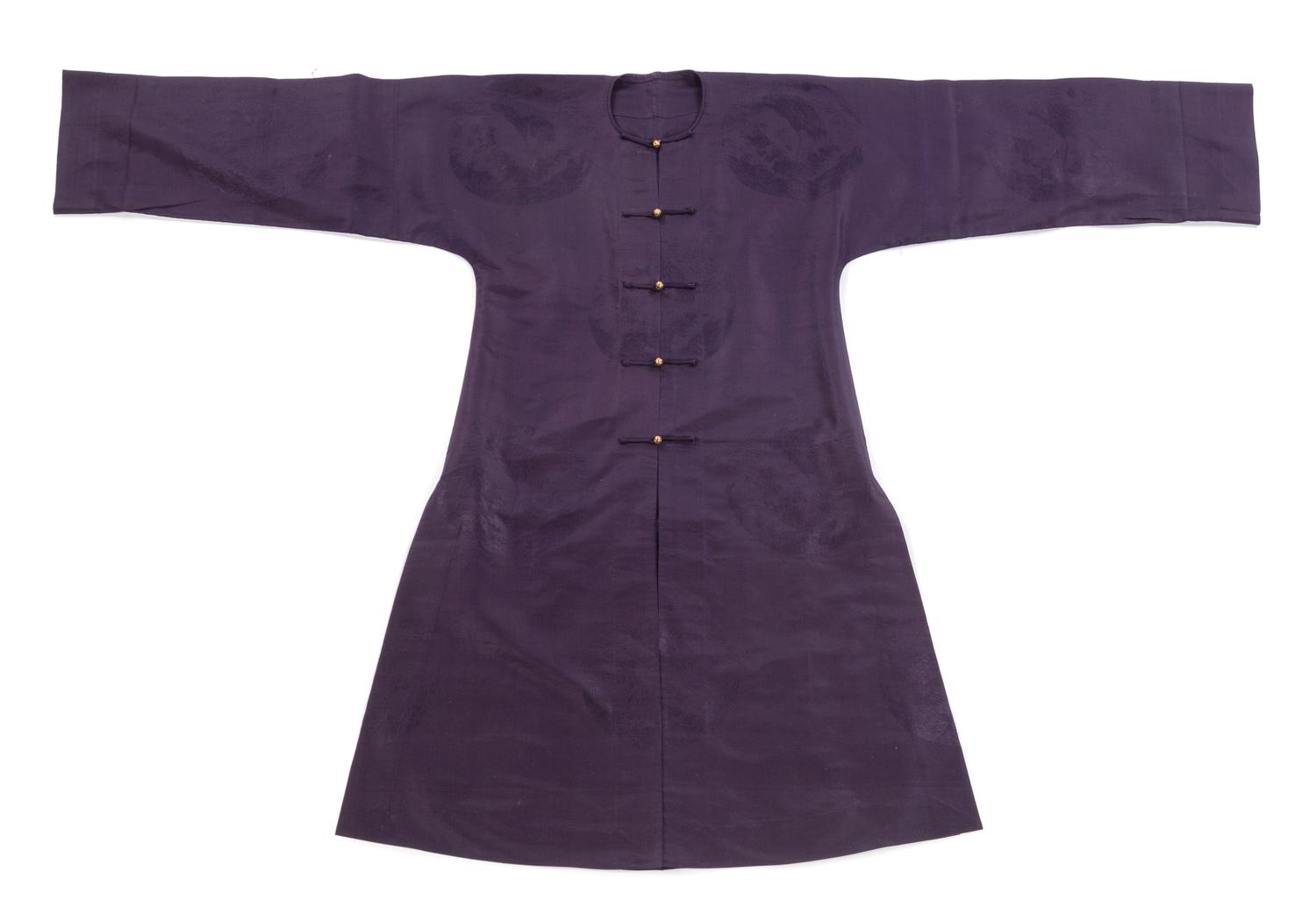 A Chinese Han Style Midnight Blue Silk Surcoat CIRCA 1870s Length 45 inches. — CIRCA 1870s