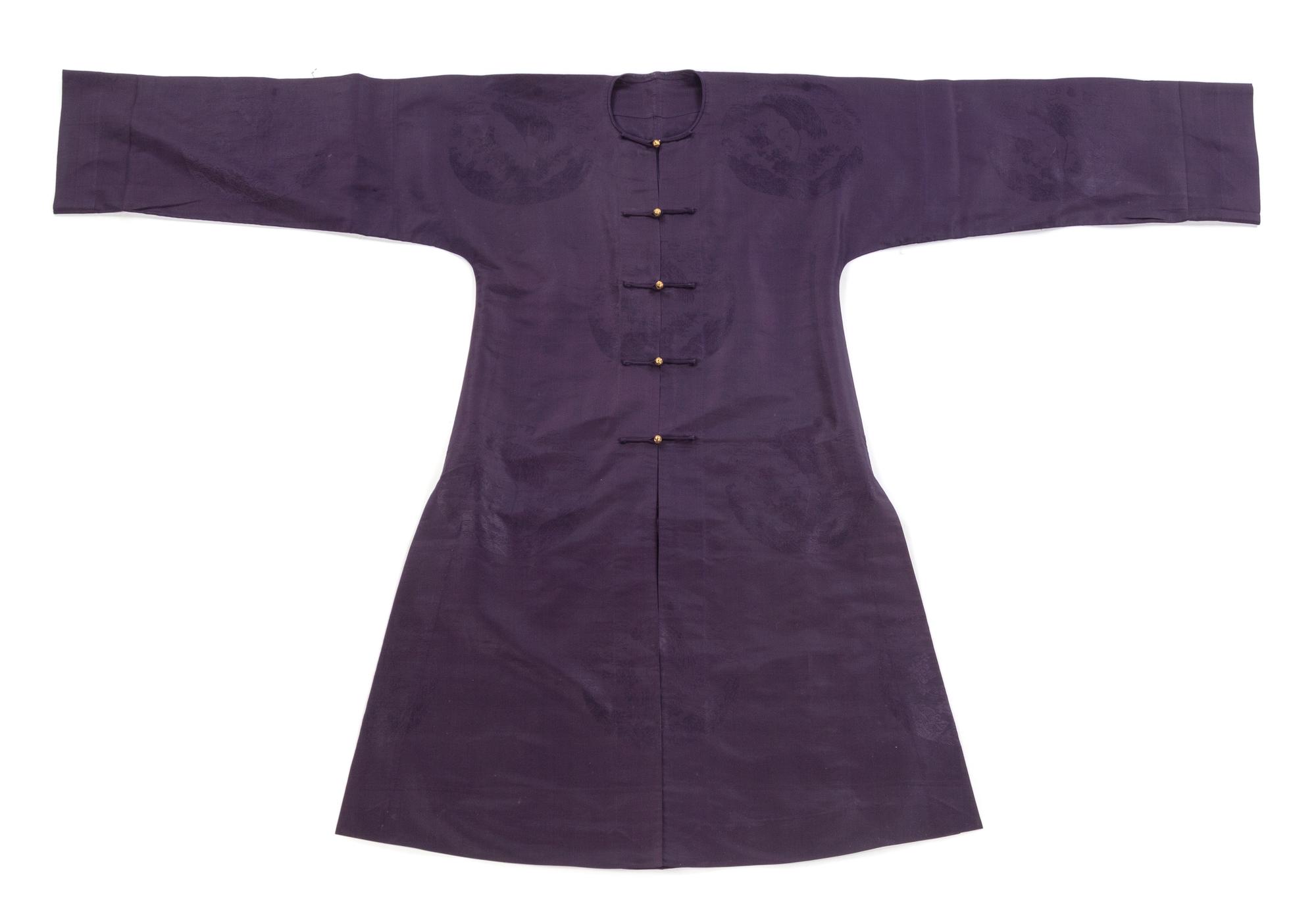 A Chinese Han Style Midnight Blue Silk Surcoat CIRCA 1870s Length 45 inches. — CIRCA 1870s