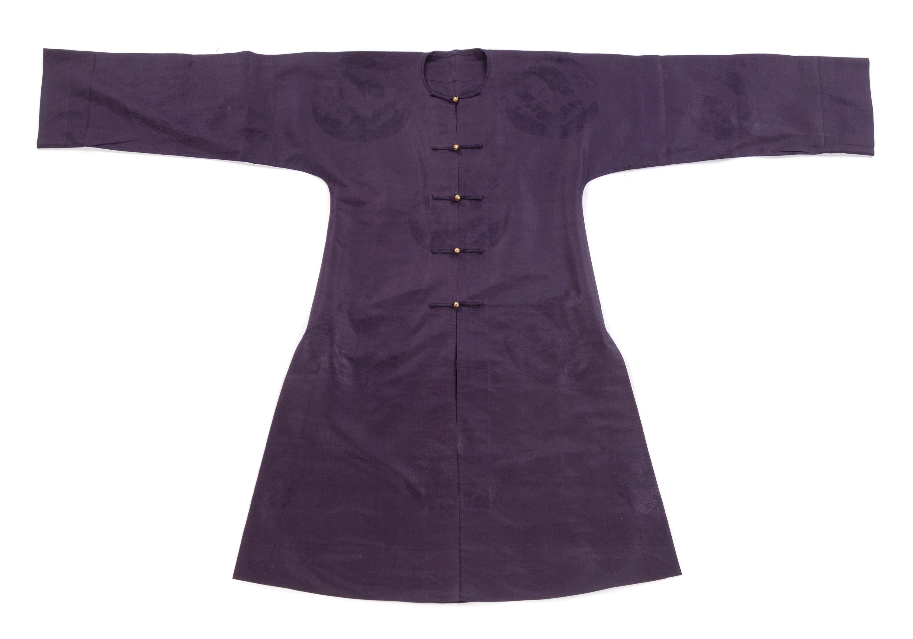 A Chinese Han Style Midnight Blue Silk Surcoat CIRCA 1870s Length 45 inches. — CIRCA 1870s