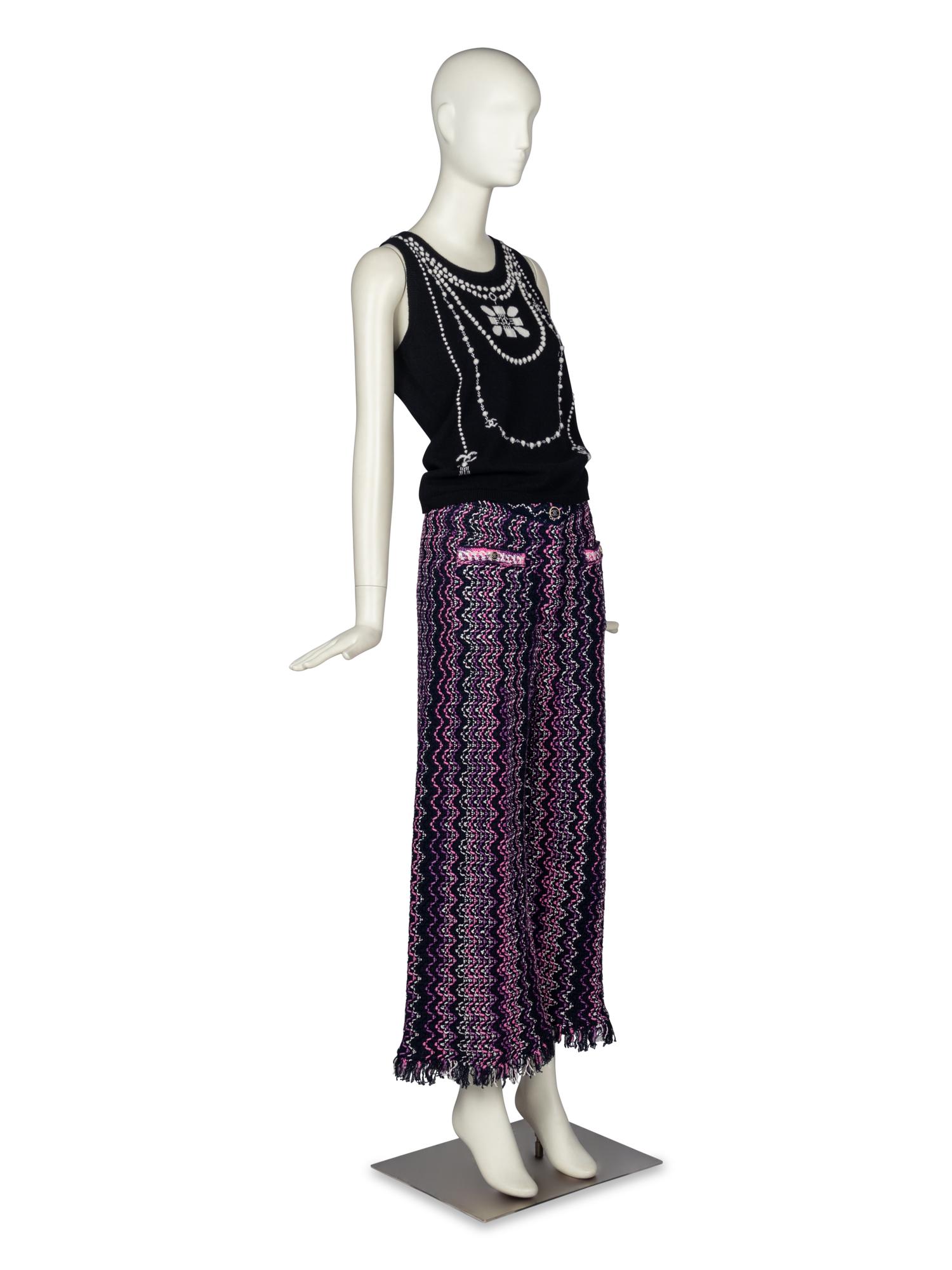 Chanel Sleeveless Top & Fringed Knit Pants