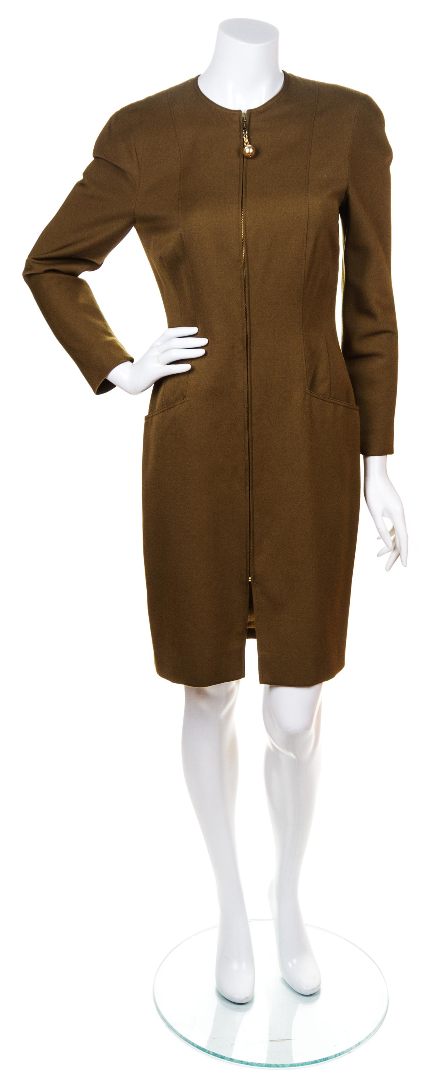 A Genny Olive Wool Dress, Size 40.