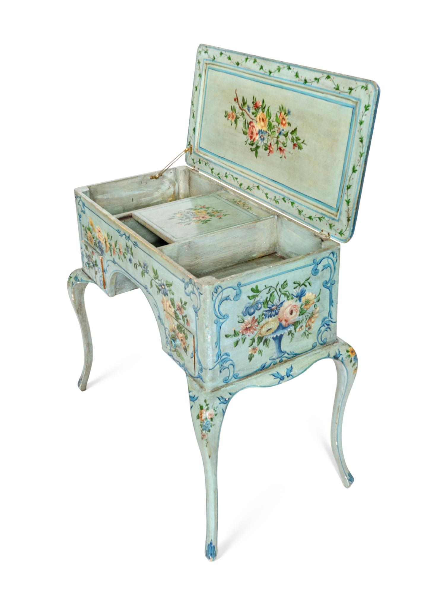 A Louis XV Style Painted Dressing Table with Polychromed Floral Decoration