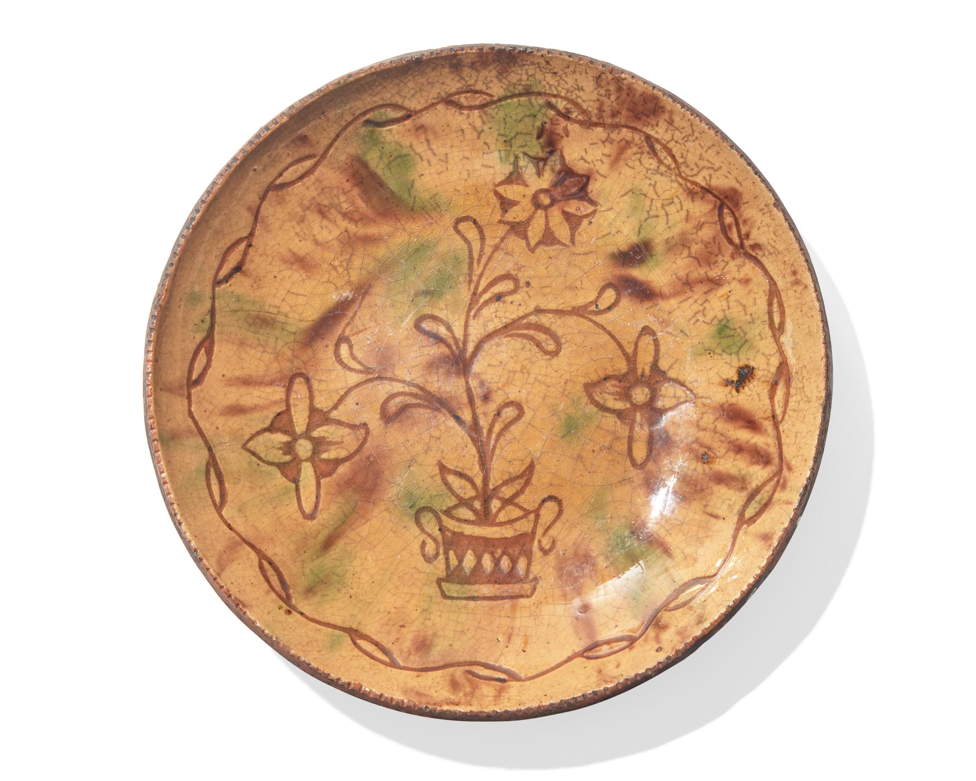 A Glazed and Sgraffito-Redware Pie Plate, Attributed to Jacob Medinger, Circa 1930