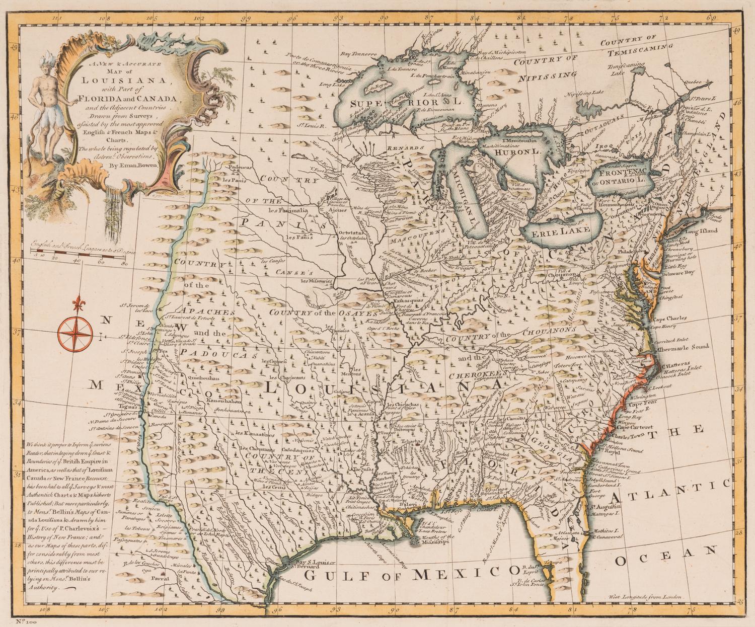 [MAPS & VIEWS]. BOWEN, Emanuel (1694-1767). A new & accurate map of Louisiana, with part of Florida and Canada, and the adjacent countries. 1747.