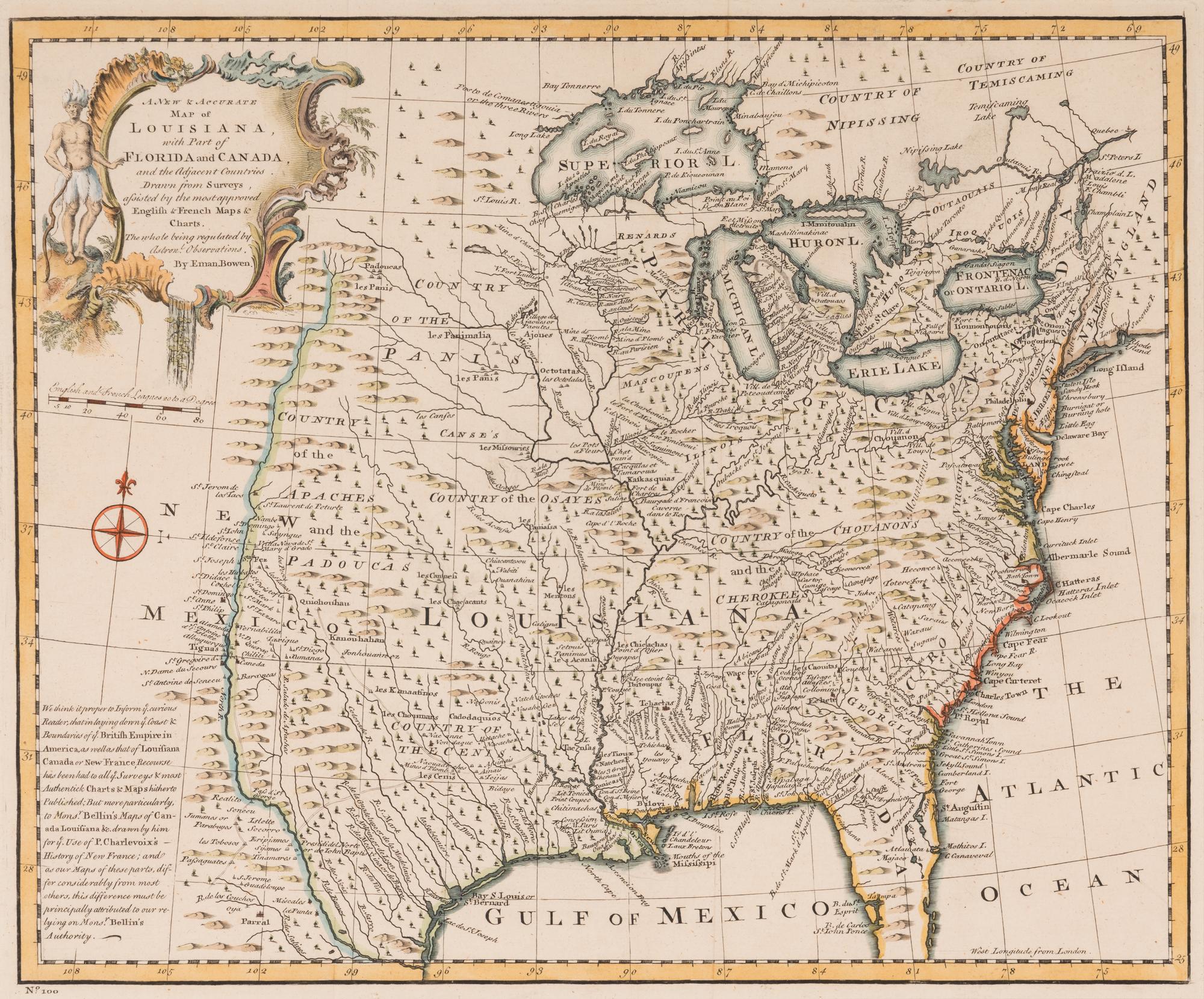 [MAPS & VIEWS]. BOWEN, Emanuel (1694-1767). A new & accurate map of Louisiana, with part of Florida and Canada, and the adjacent countries. 1747.