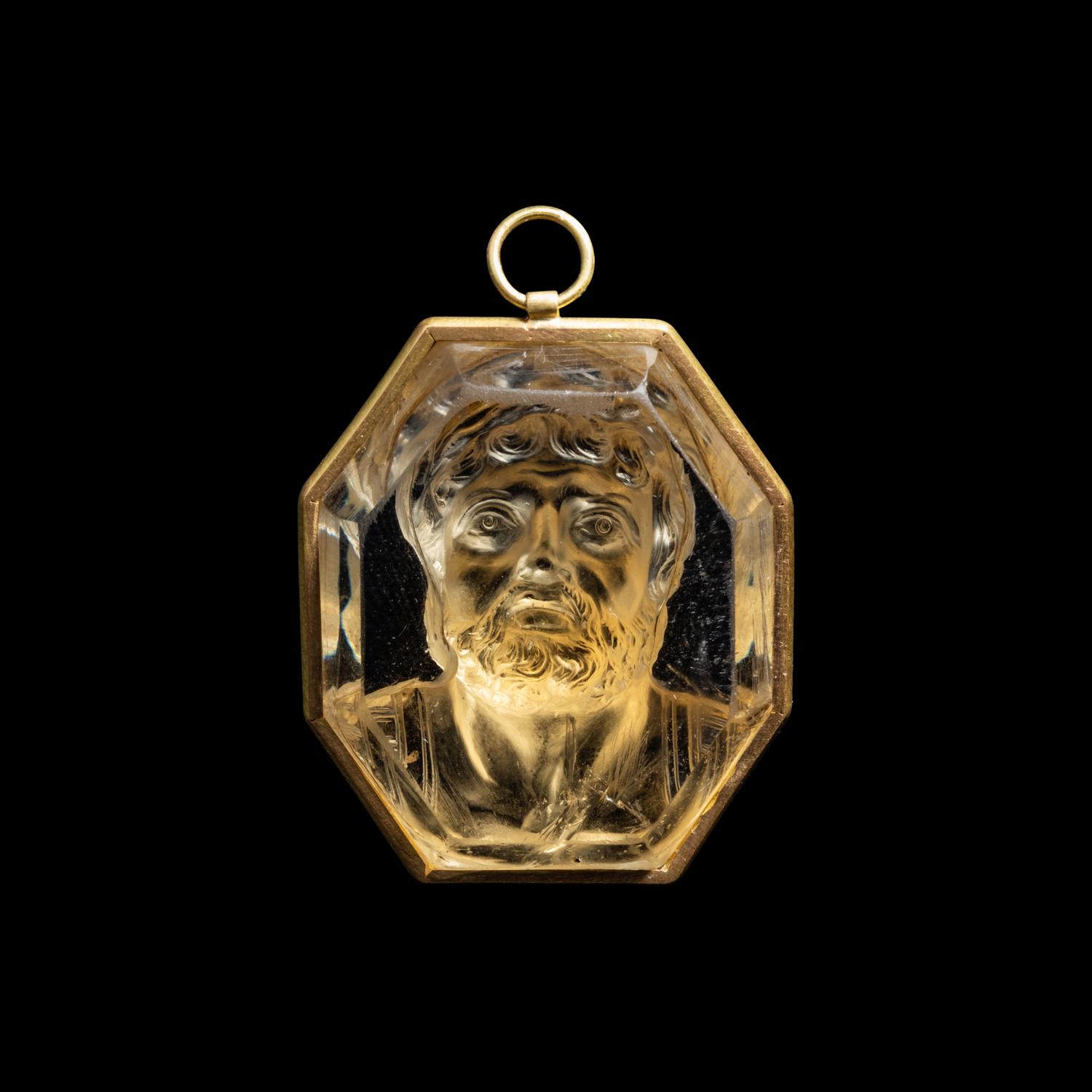 A Neoclassical Gold and Citrine Pendant with Cameo of an Emperor