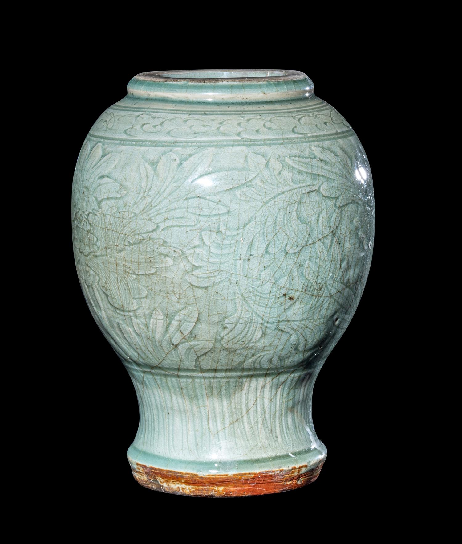 Two Chinese Longquan Celadon Glazed Porcelain Vases