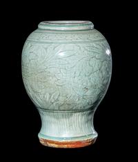 Two Chinese Longquan Celadon Glazed Porcelain Vases