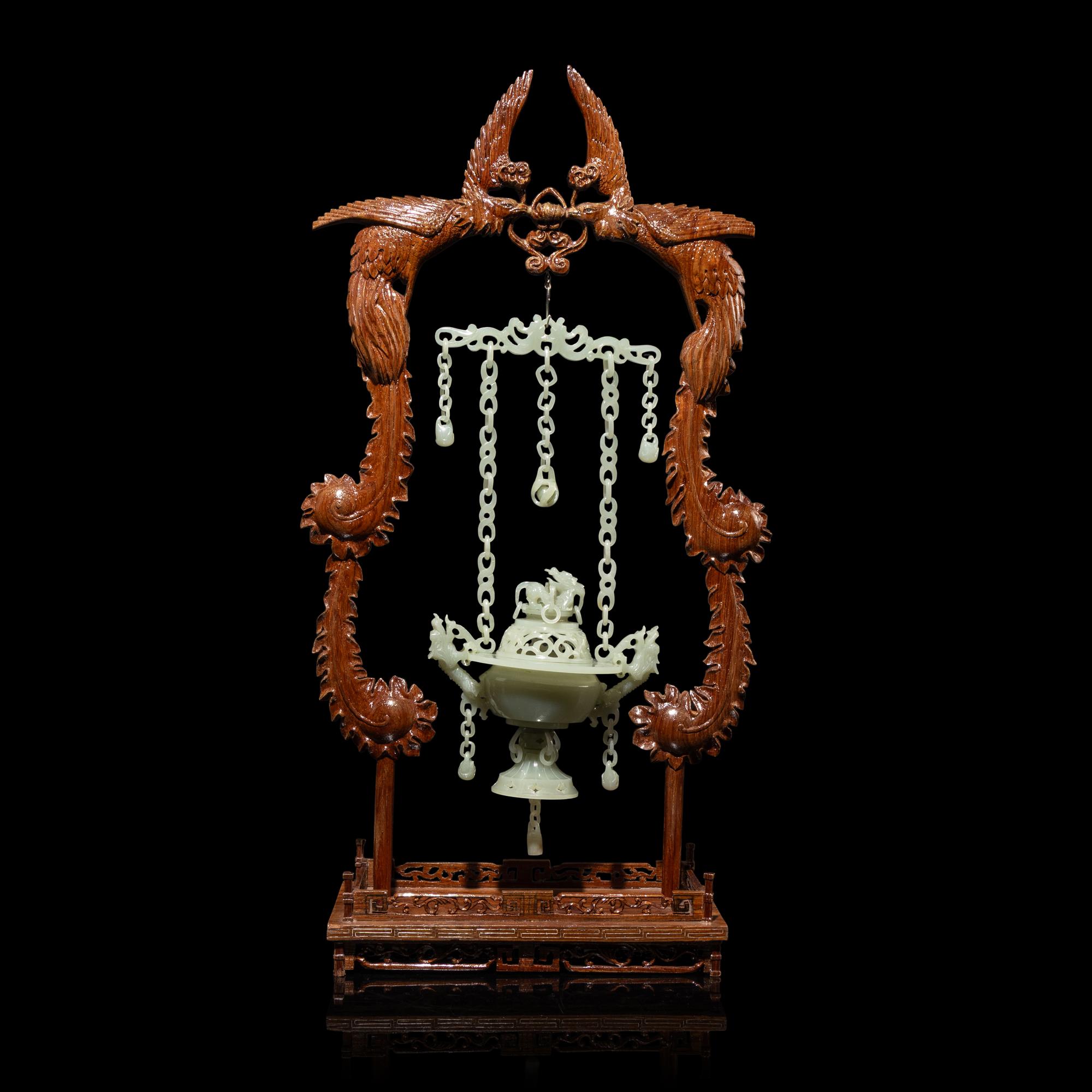 A Chinese Celadon Jade Hanging Incense Burner, 20th Century — 近代 青玉鏈式爐