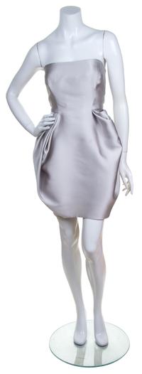 A J. Mendel Grey Silk Strapless Cocktail Dress, Size 8.