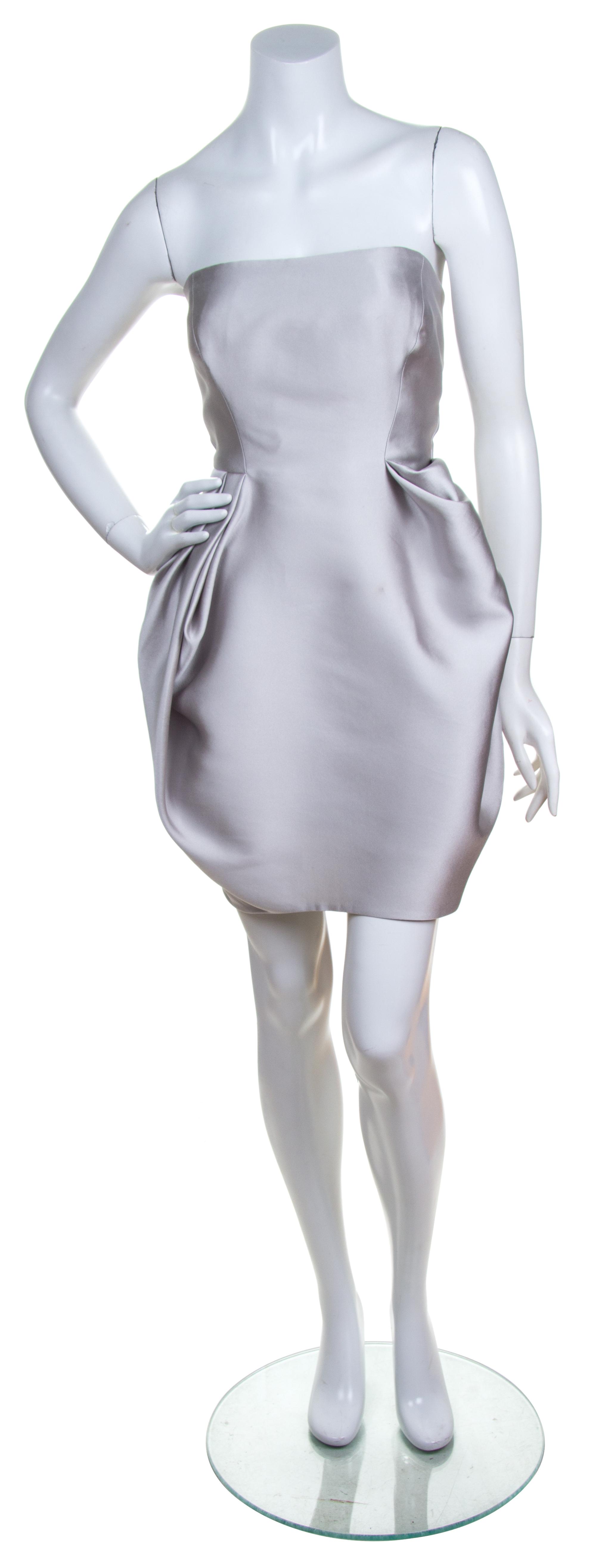 A J. Mendel Grey Silk Strapless Cocktail Dress, Size 8.