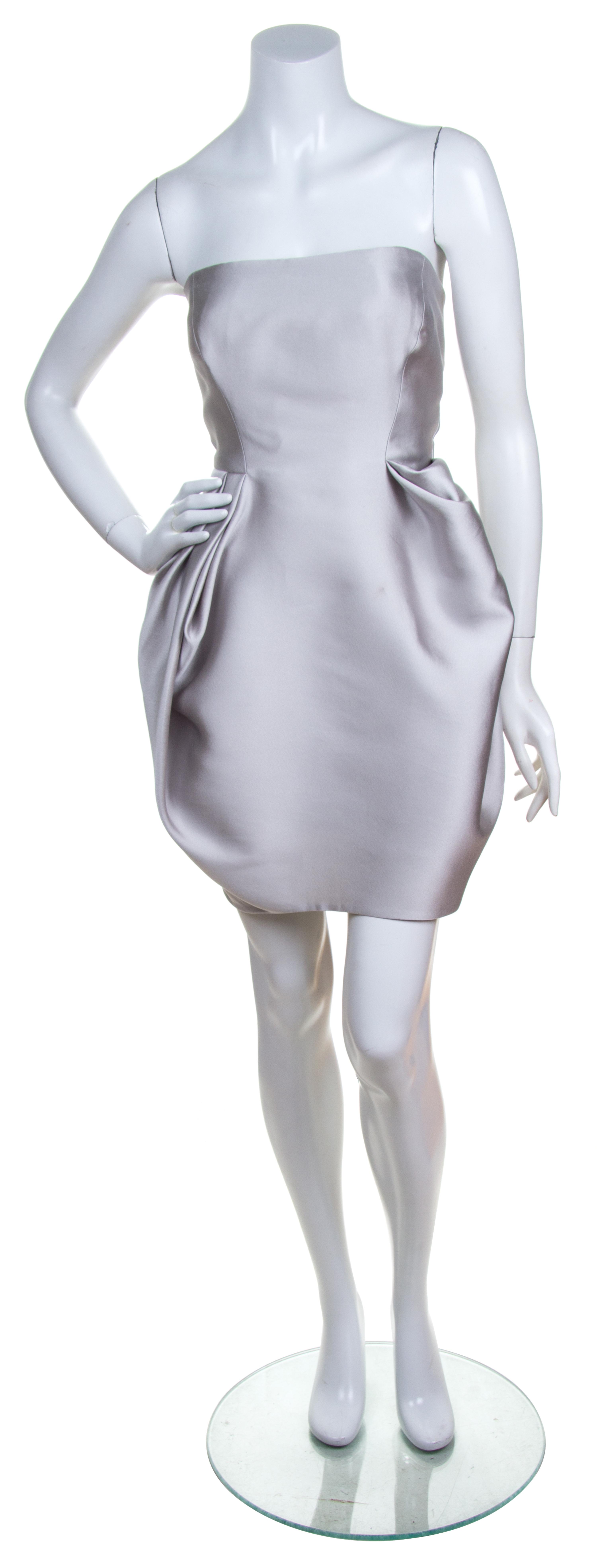 A J. Mendel Grey Silk Strapless Cocktail Dress, Size 8.