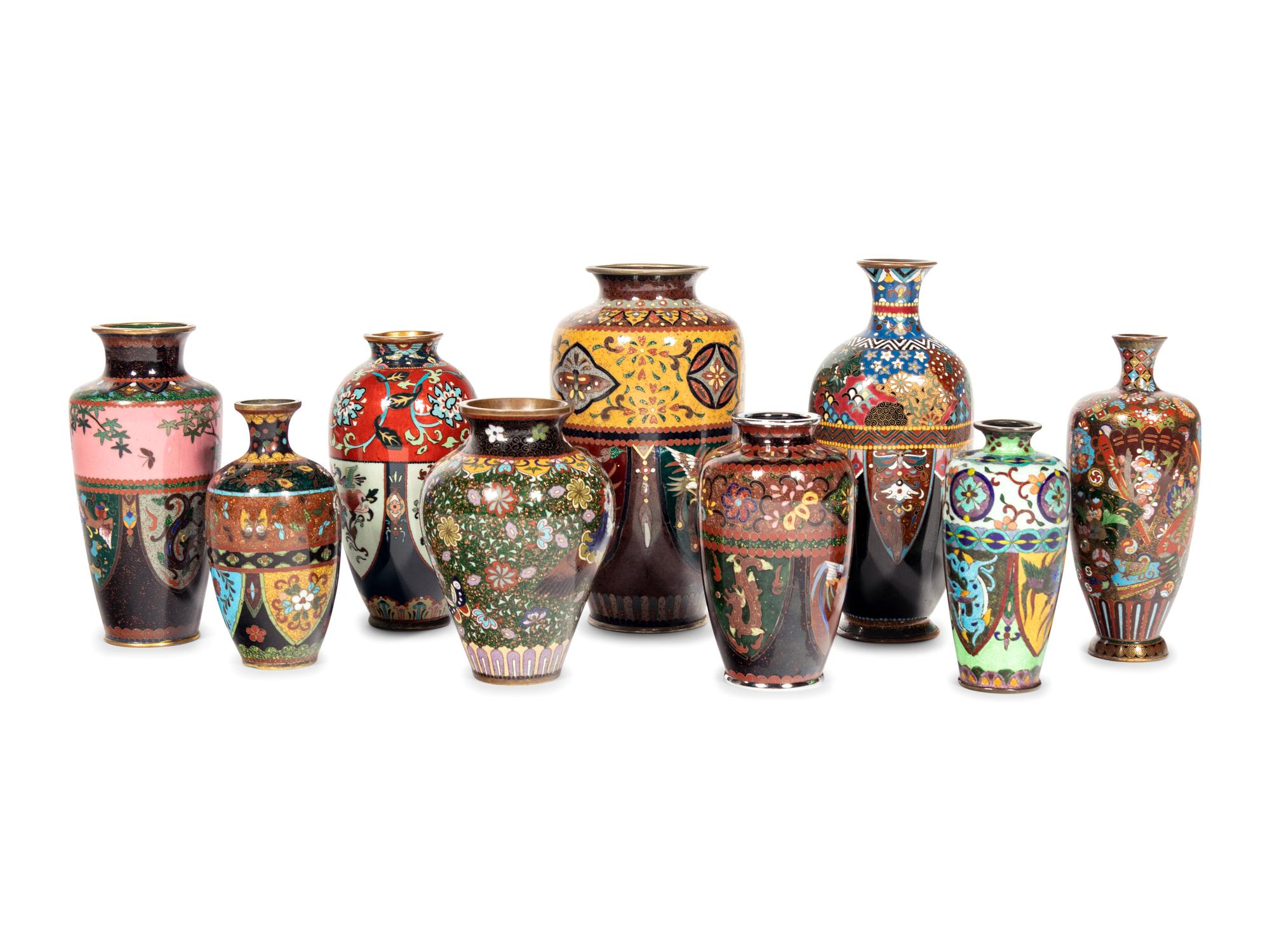 Nine Cloisonné Vases