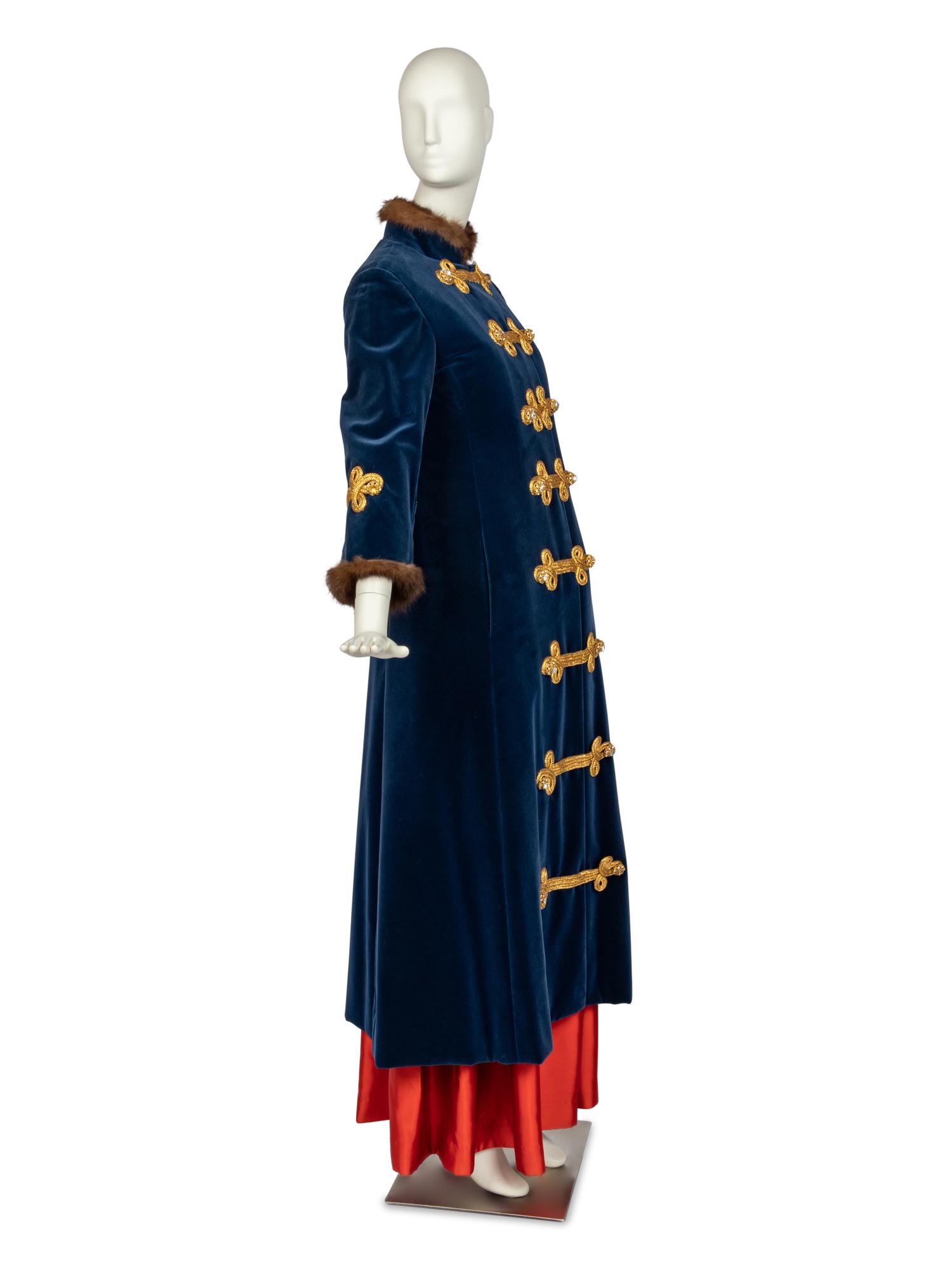 Bill Blass for Maurice Rentner Blue Velvet Coat with Sable Trim, 1968