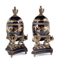 A Pair of Russian Empire Style Gilt Bronze Mounted Porcelain Ornaments