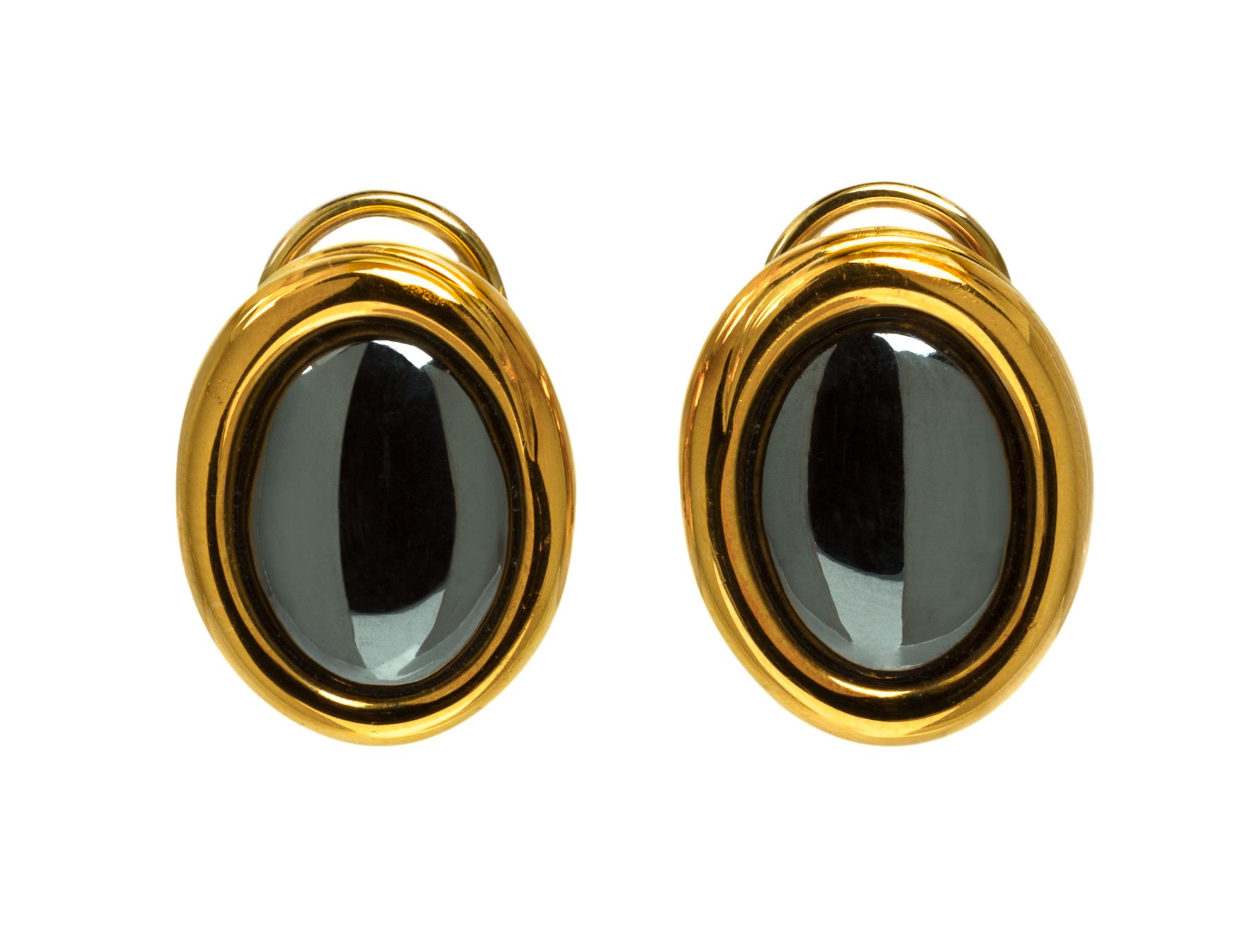 A Pair of 18 Karat Yellow Gold and Hematite Earclips, Angela Cummings for Tiffany & Co., 13.10 dwts.