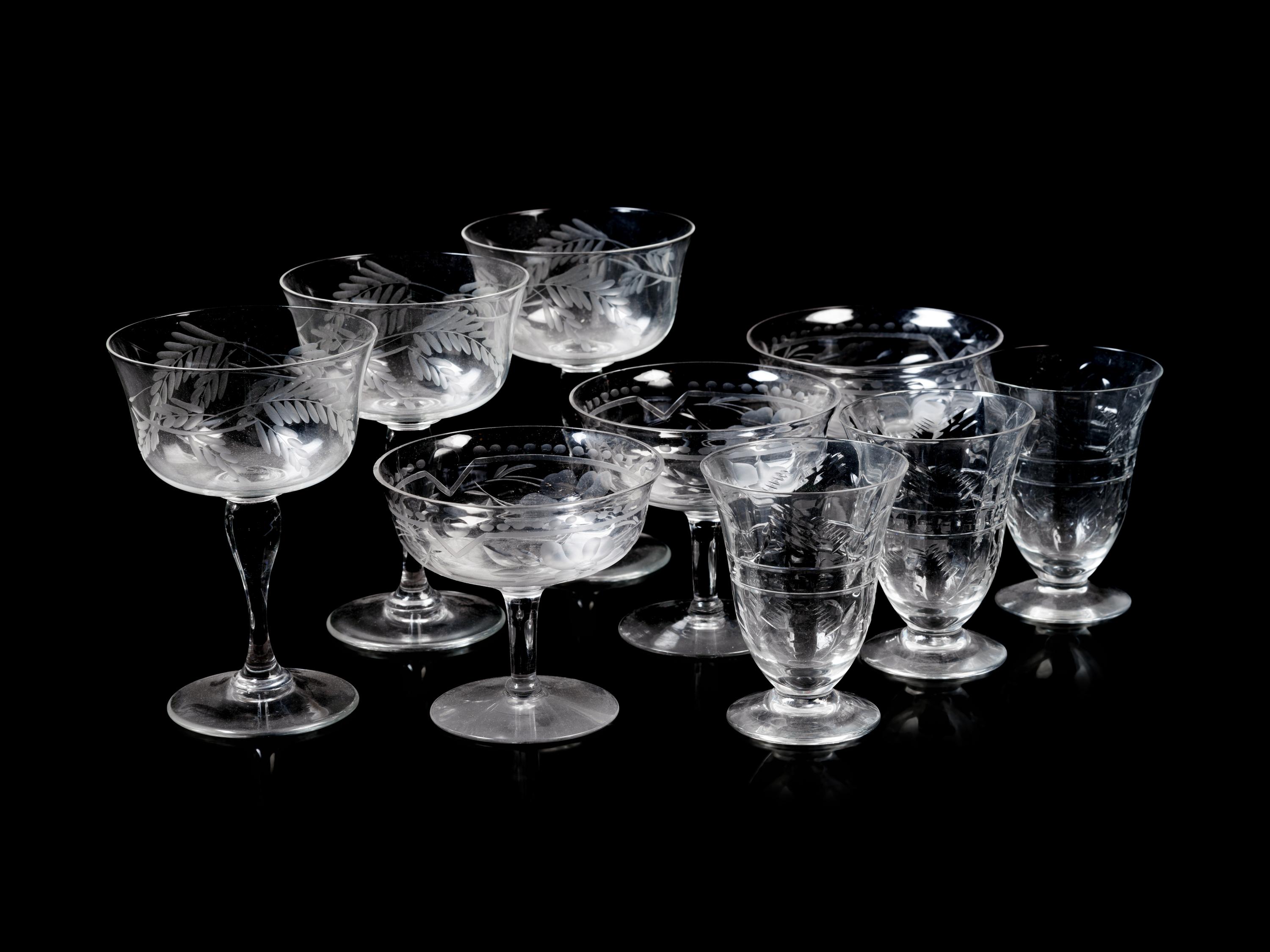 A Collection of Etched Glass Stemware
