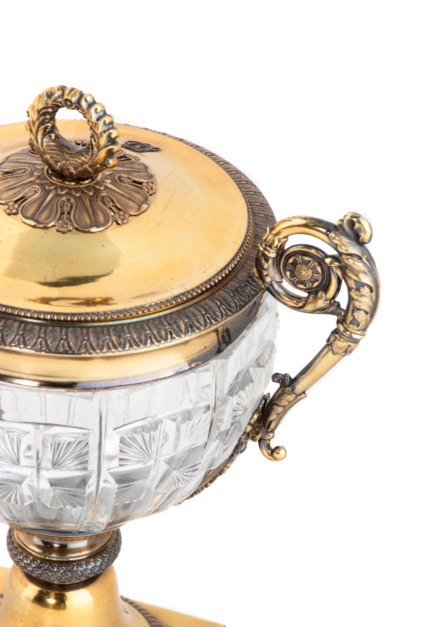 A French Silver-Gilt and Cut Glass Bonbonnière