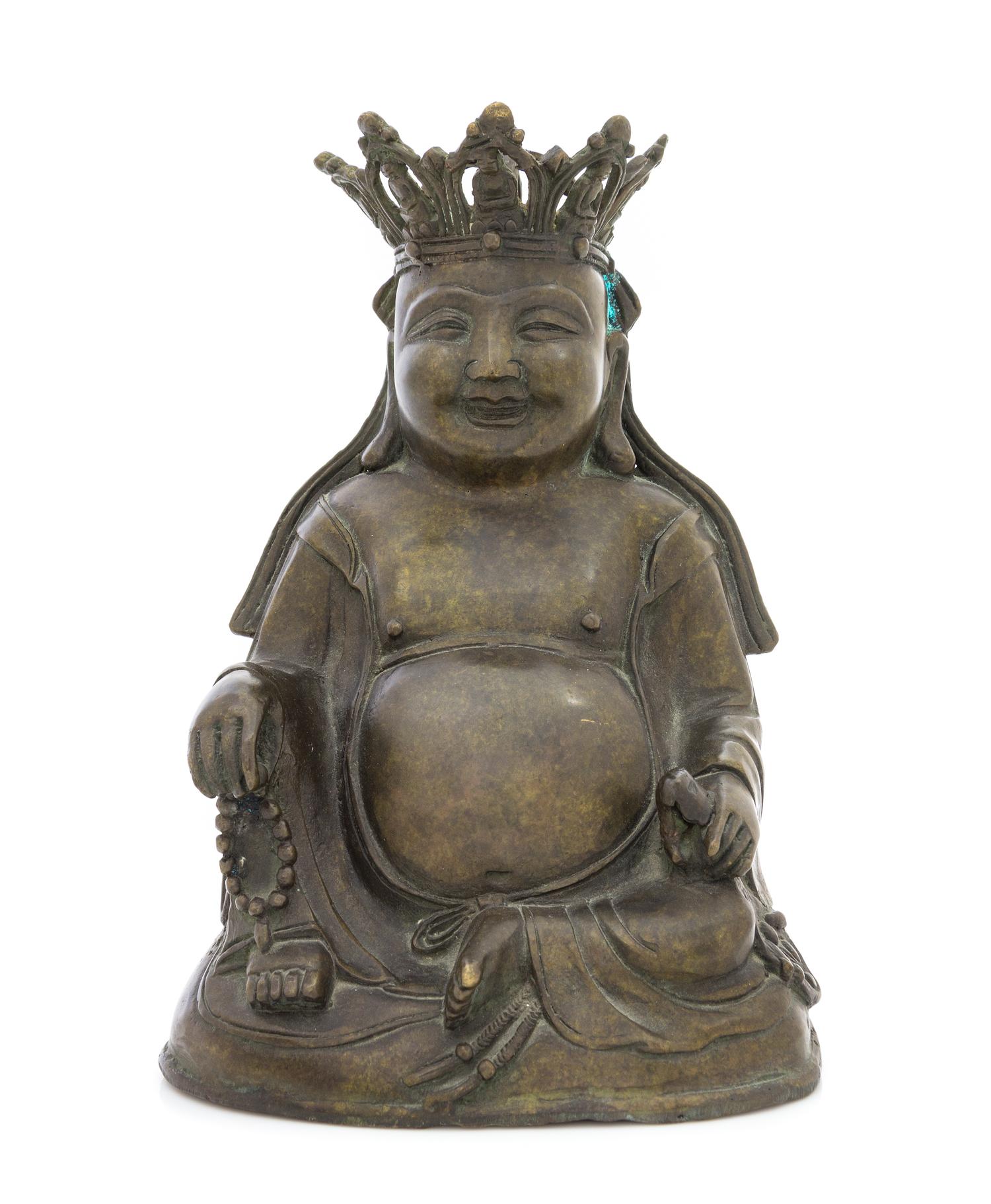 A Chinese Bronze Figure of a Seated Budai 17TH/18TH CENTURY Height 8 7/8 inches. — 17TH/18TH CENTURY